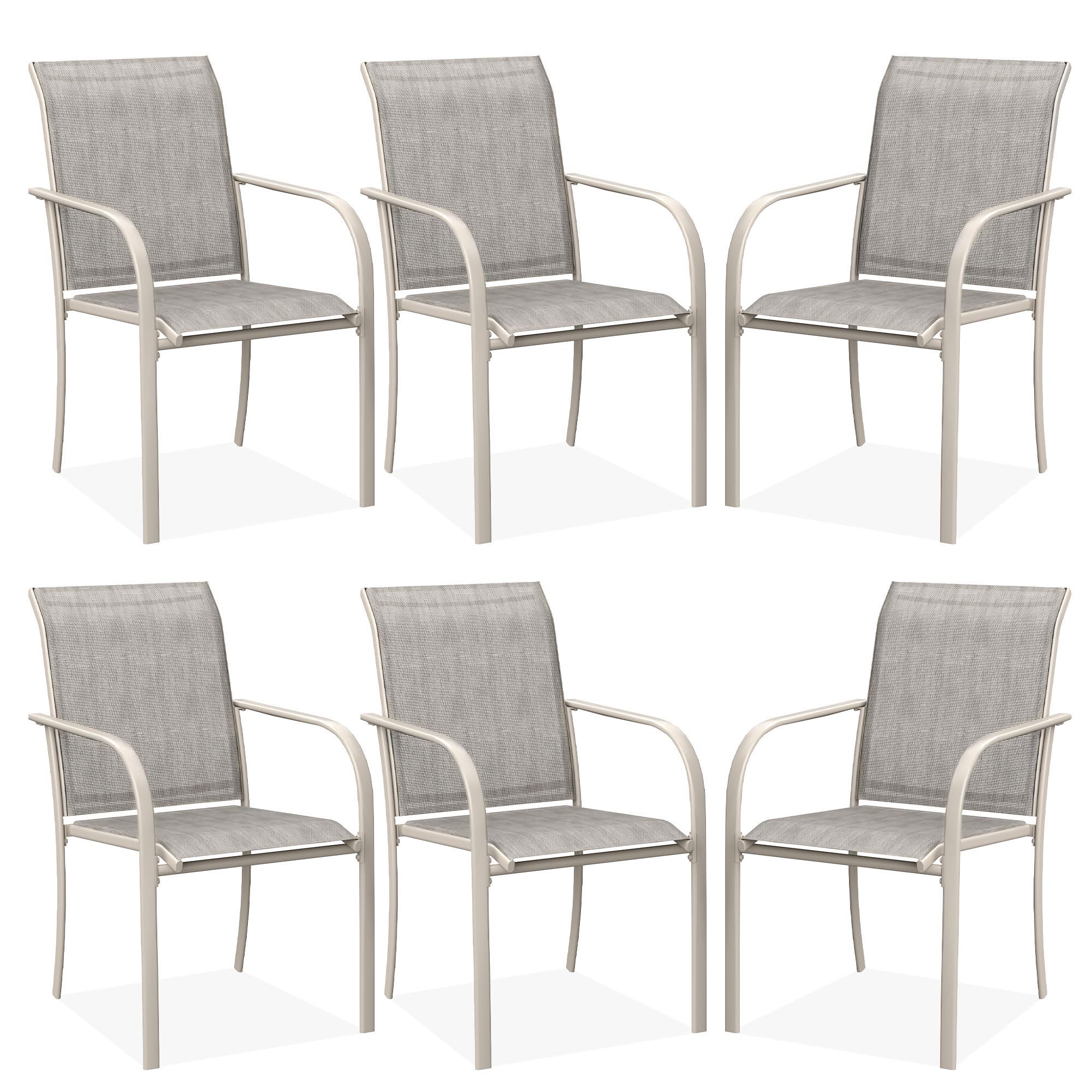 DIFY Patio Dining Chairs Set of 6, Stackable Outdoor Metal Chairs for Garden, Porch and Lawn, Sandshell