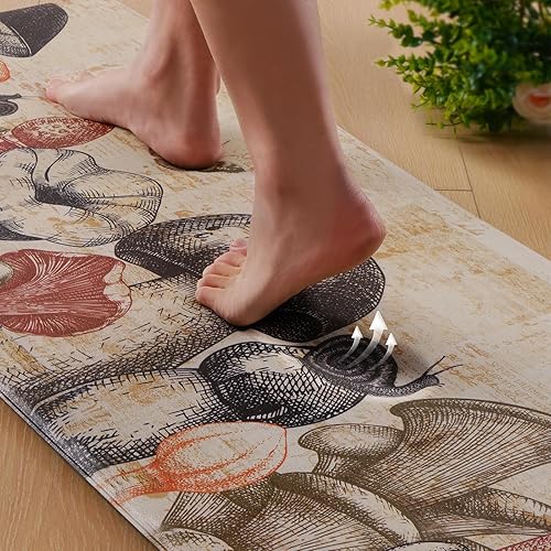 Miniatura 4 de Yinhua Alfombrillas de cocina para piso, alfombrillas de cocina acolchadas antifatiga, tapete de cocina de hongos artísticos, 2 piezas