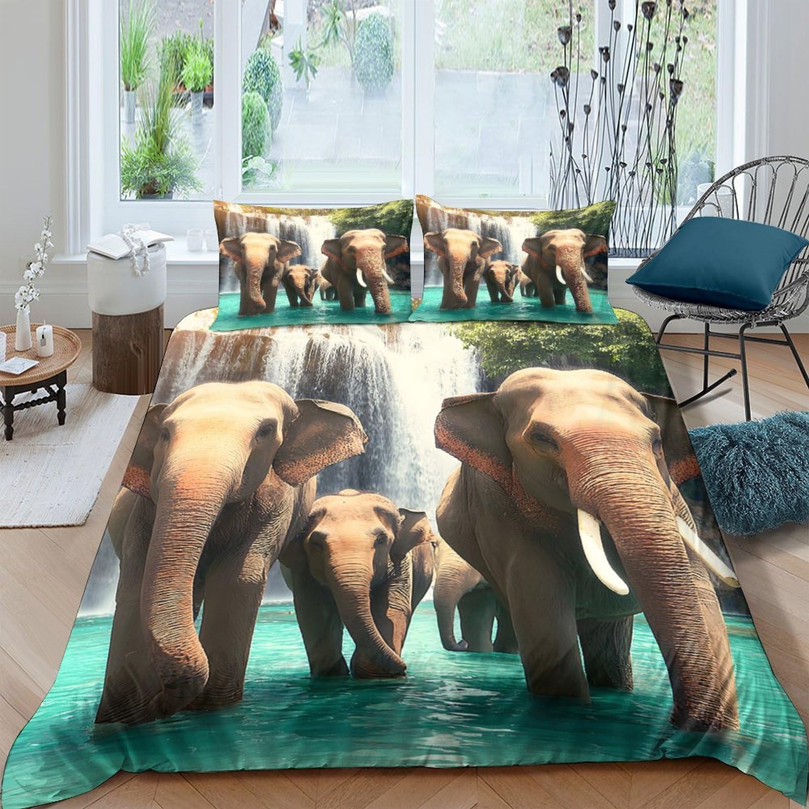 Ctjqhvkz Style-2 3D Printed Elephant Waterfall Fitted Sheet Microfiber Soft Decorative Jungle Mattress Cover For Bedroom Dorm Apartment Single（135X200cm）