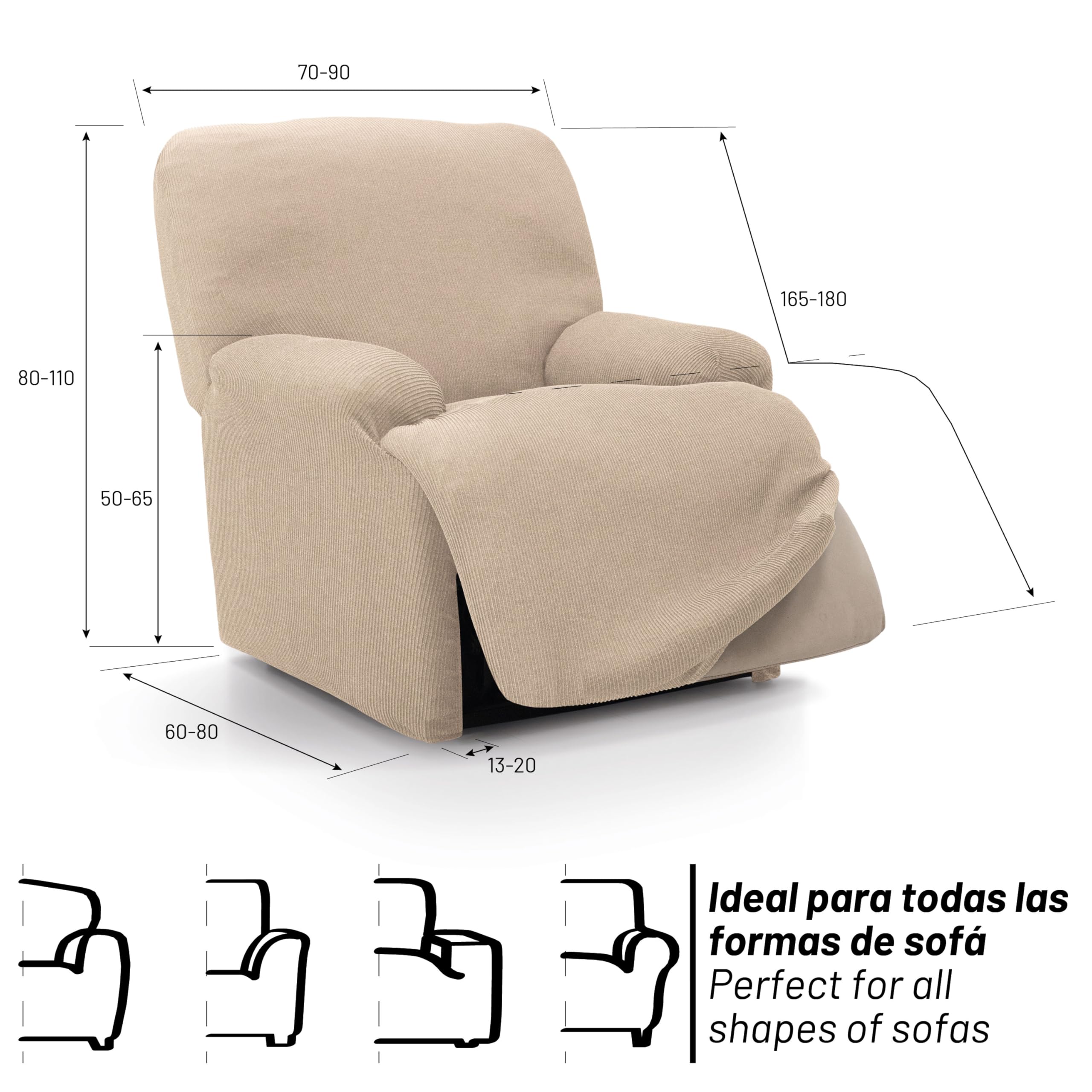 FAVERTI® Funda Elástica Sillón Relax Pies Juntos Reclinable de 70 a 90cm | Modelo Reale | Beige | Funda Sillón Abatible Universal | Protector de Calidad Tejido Jacquard Tacto algodón