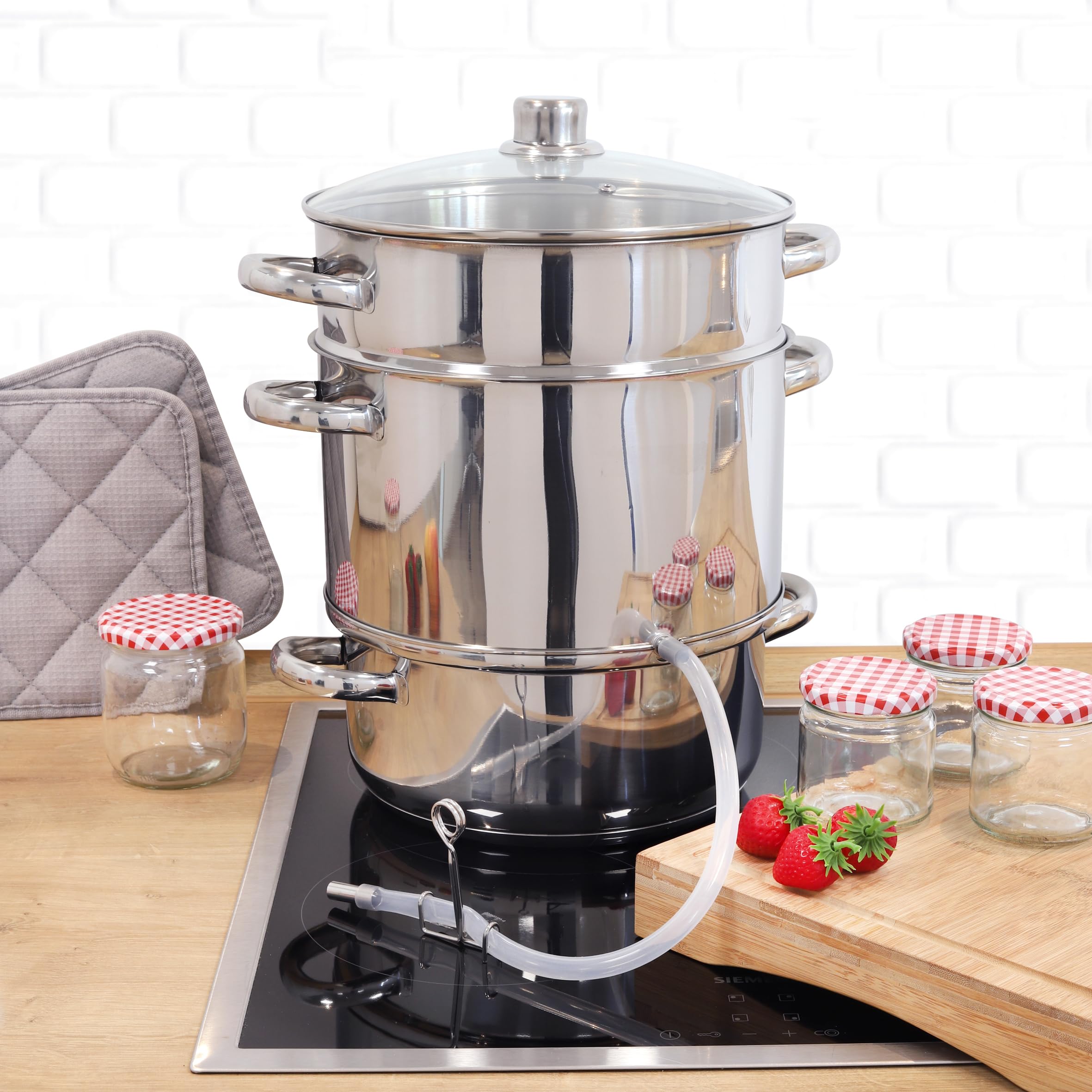 Entsafter Dampfentsafter 8L, Edelstahl 3-teilig, für alle Herdarten inkl. Induktion Ø 26cm spülmaschinengeeignet Induktionsdampfentsafter Topf Entsafter für Beeren, Obst und Gemüse