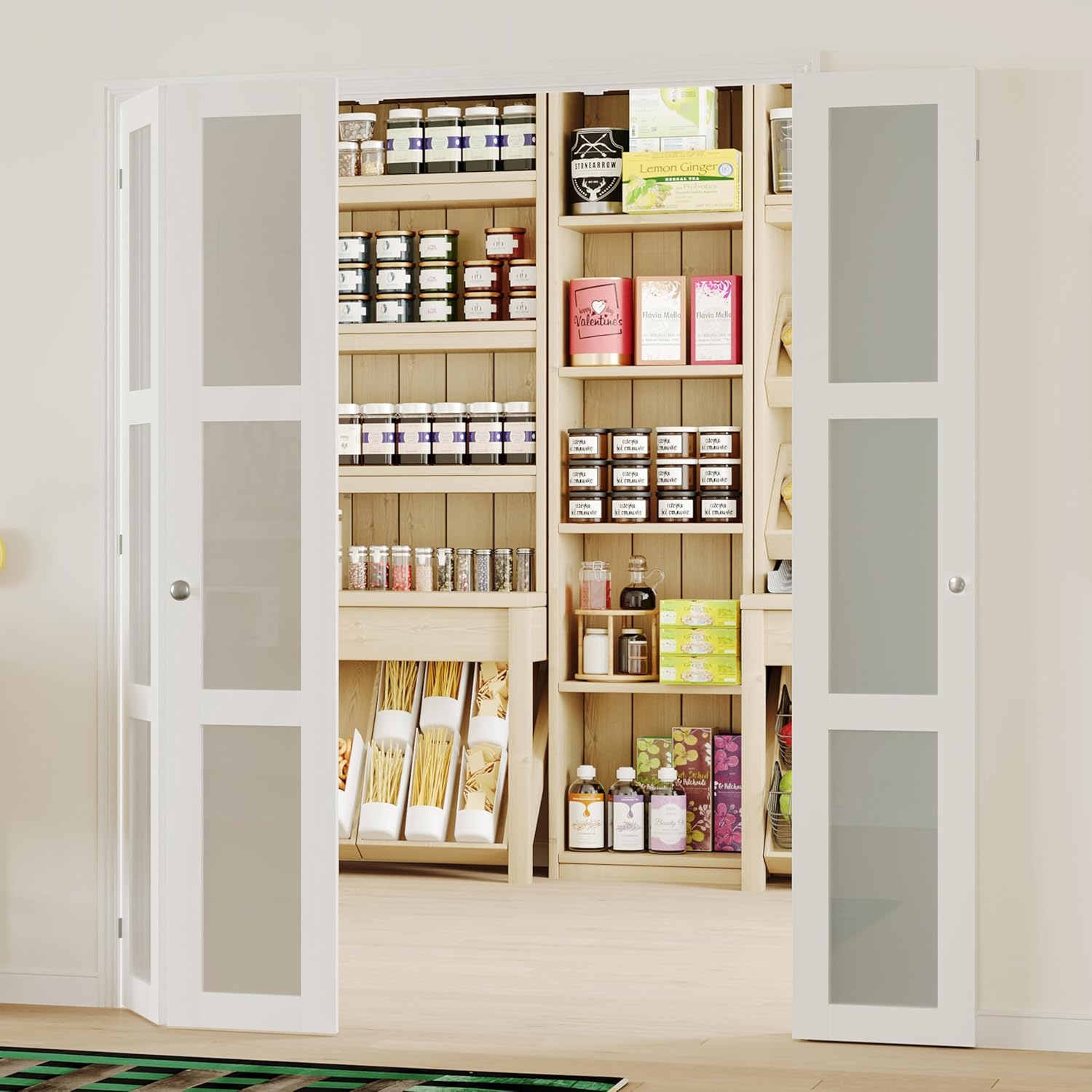 180 Degrees Bifold Door for 60" x 80" Opening, 3-Lite Frosted Bi-fold Closet Door with Hardware Kit & Handle, Pre-Drilled Folding Slab, Easy Installation,Waterproof PVC Surface - White