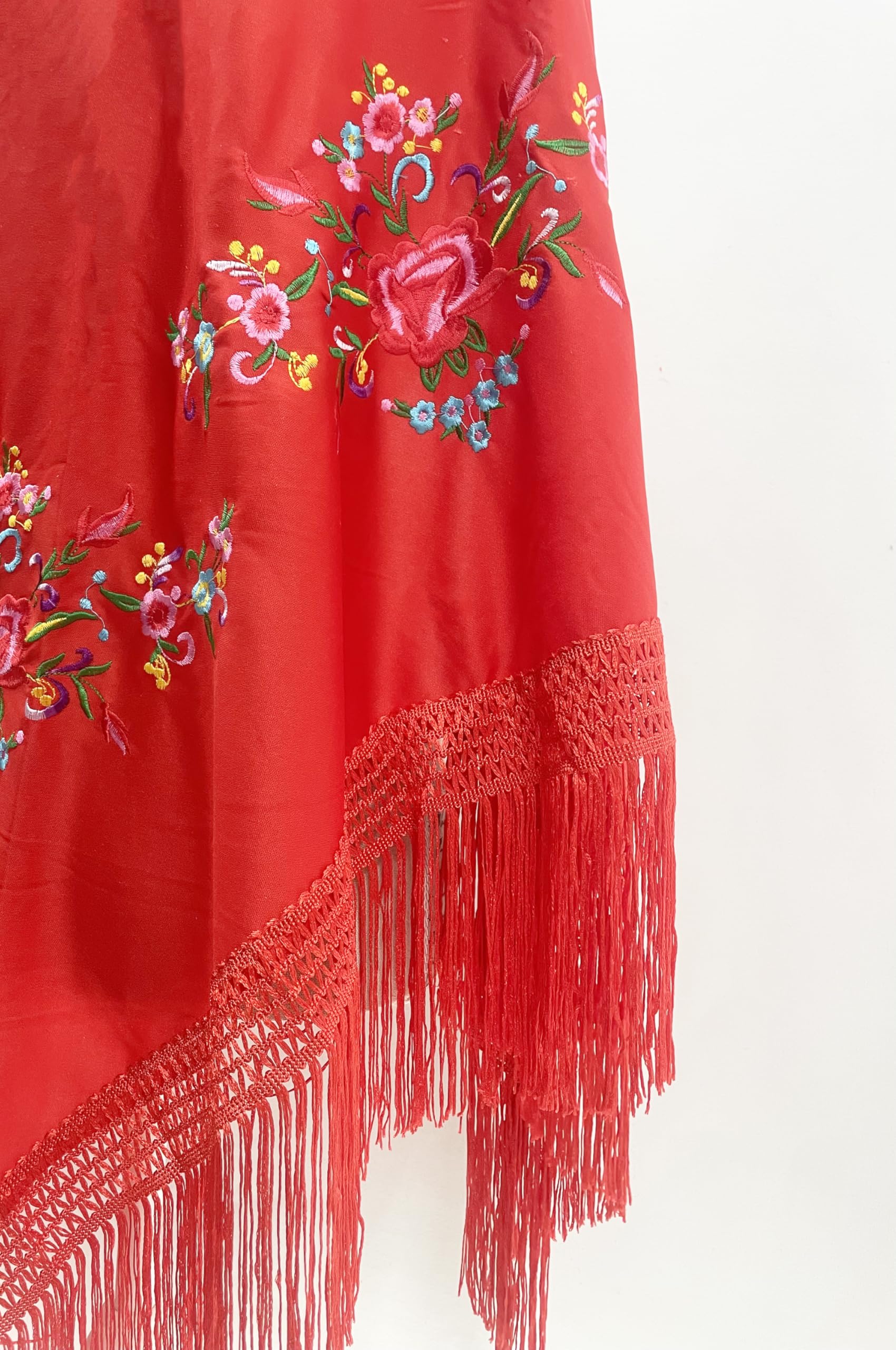 Mantón Bordado en Flores para Baile Flamenco Español, Set de Complementos Sevillana, Mantón, Collar, Flor y Peineta Flamenca para Adultos
