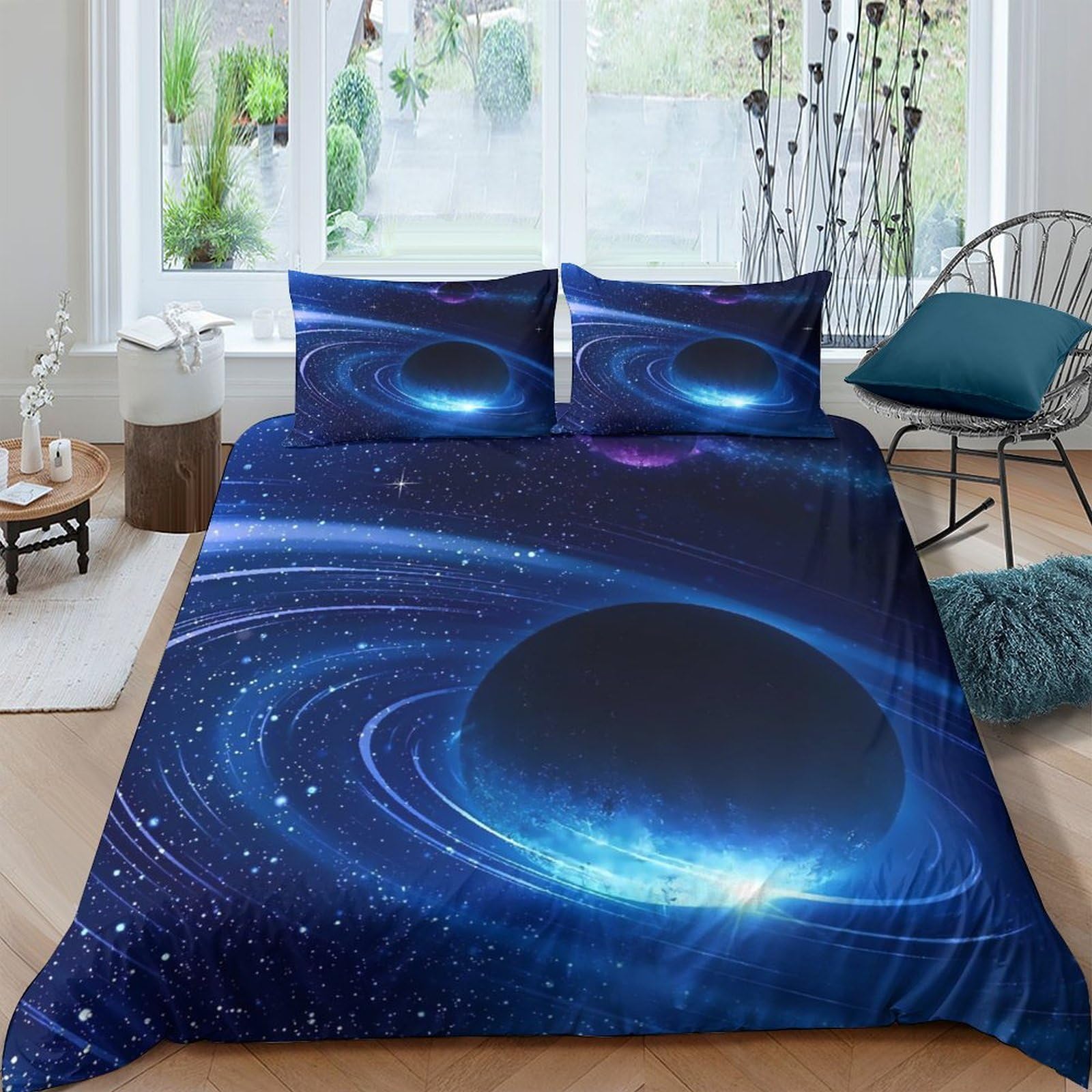 Ctjqhvkz Style-6 3D Printed Galaxy Starry Sky Fitted Sheet Microfiber Soft Decorative Cosmic Nebula Mattress Cover For Bedroom Dorm Single（135X200cm）