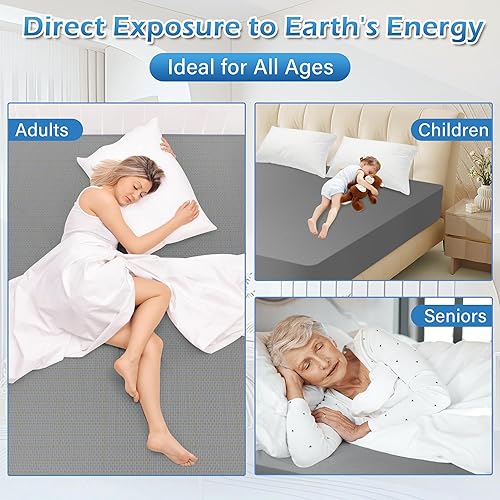 Miniatura 7 de Grounding - Sábana bajera ajustable tamaño Queen, con 5% fibra de plata pura + 95% algodón orgánico, juego de sábanas conductoras de tierra con
