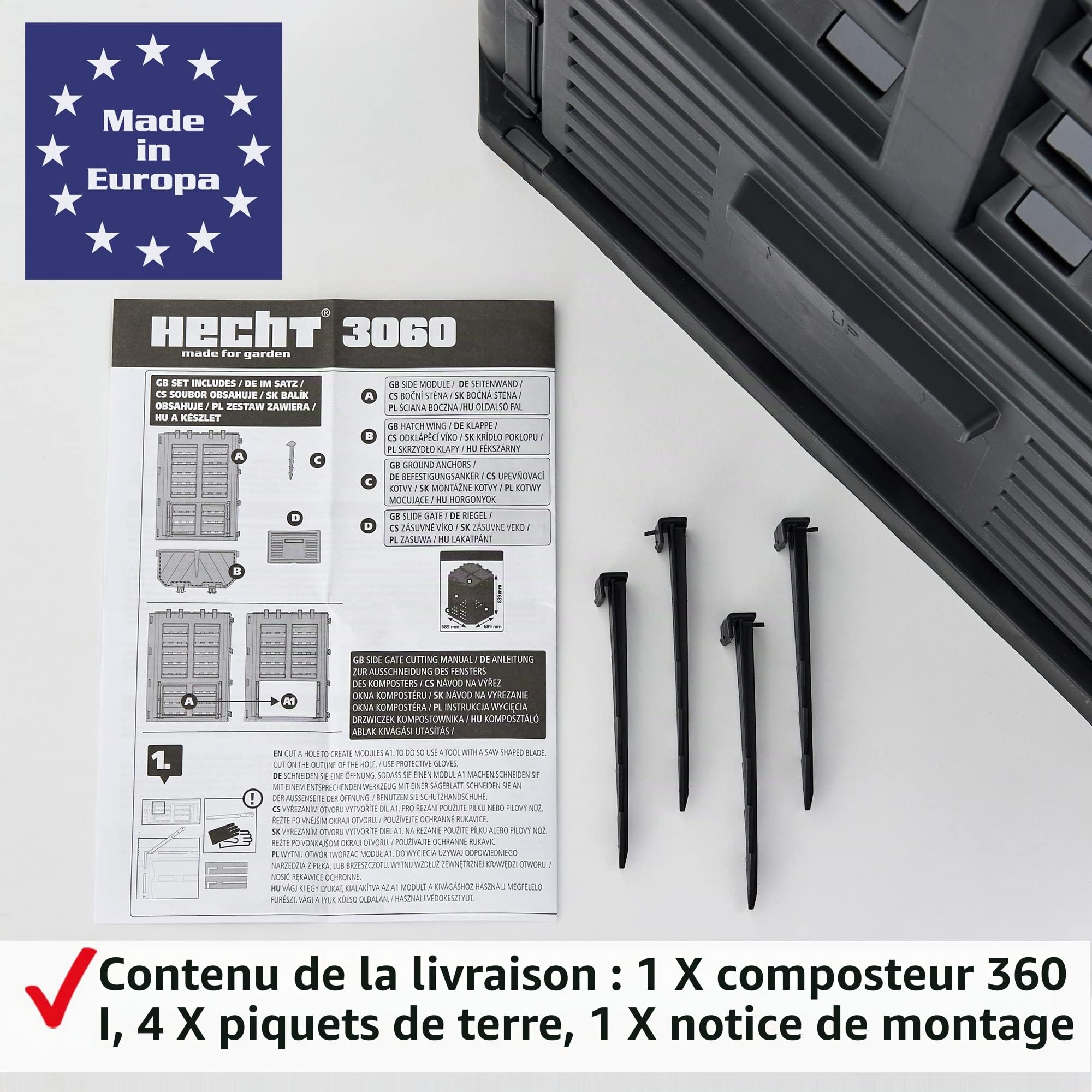 HECHT Composteur Thermique en Plastique - Rapide Avec Système d'Emboîtement Pratique - Robuste et de Qualité Supérieure