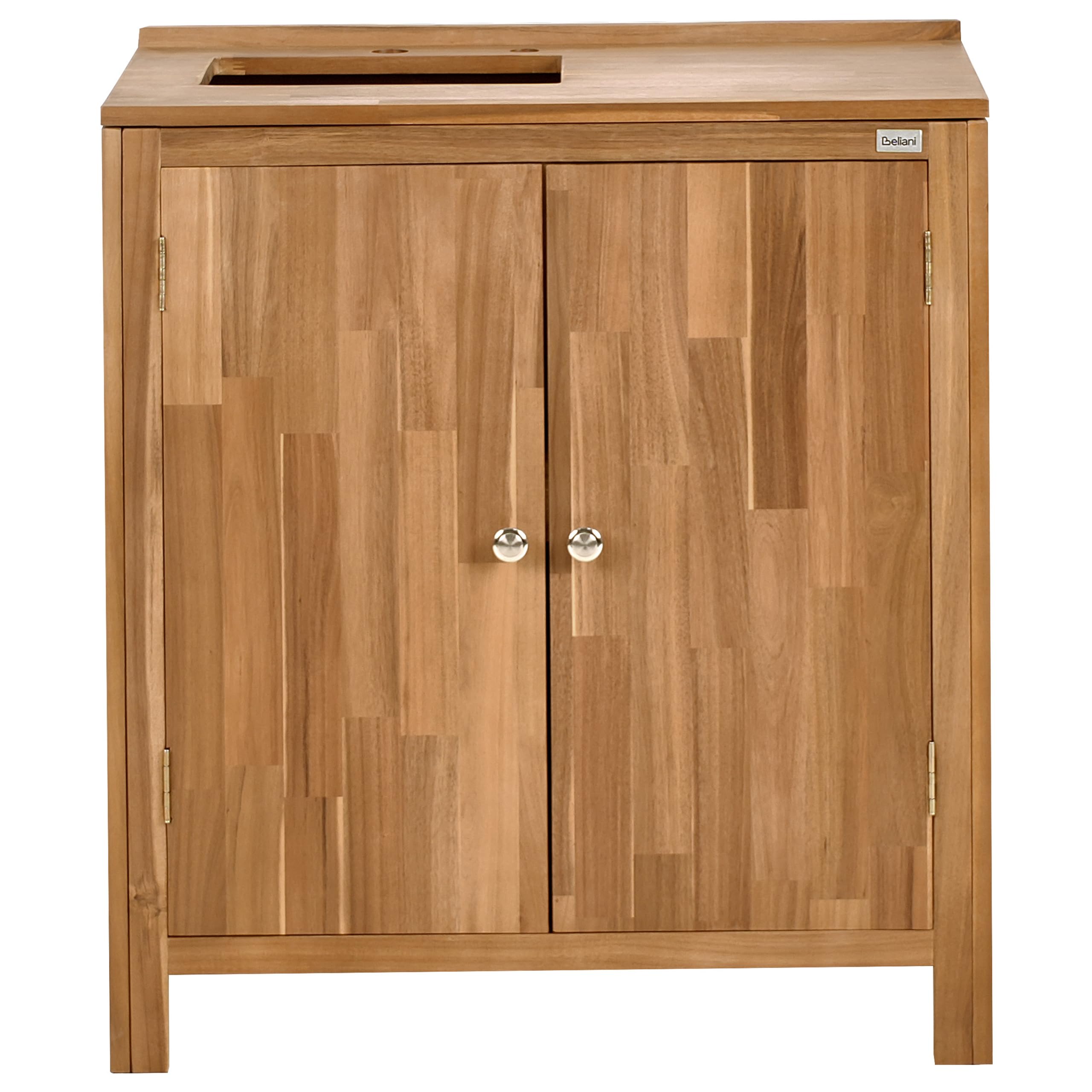 Beliani Outdoor-Küchenschrank Akazienholz braun/schwarz mit Türen Spüle Armatur Venosa