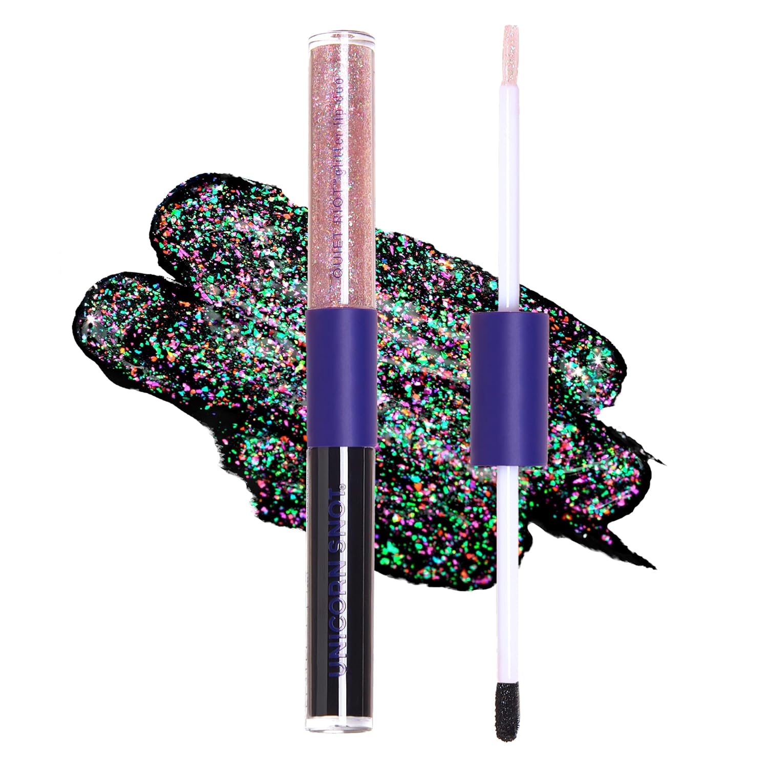 UNICORN SNOT Quiet Riot™ Glitter Lip Duo | 2-in-1 Set: Matte Lipstick & Plastic-Free Glitter | Christmas Gift, Holiday Stocking Stuffer & Christmas Makeup | 0.15oz Black Lipstick & 0.16oz Gloss, Chasm