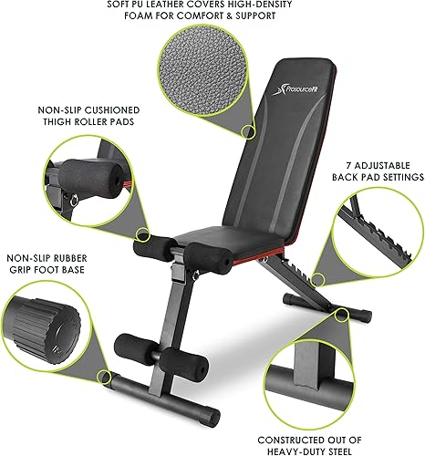 Miniatura 2 de ProsourceFit Foldable & Adjustable Multi-Purpose Weight Bench with Resistance Band for Home and Gym Full-Body Strength Training Workouts, Fitness