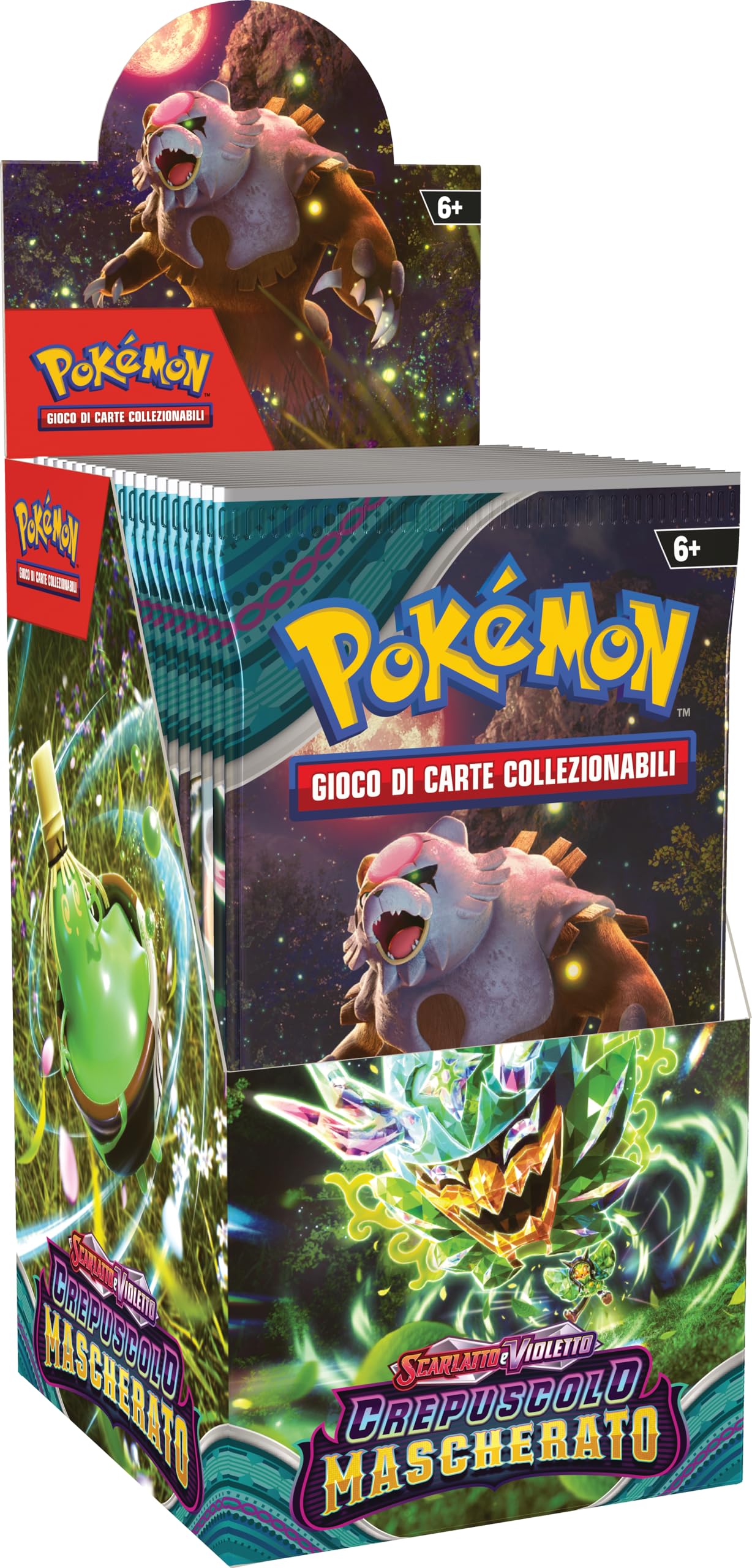 Espositore di buste dell’espansione Scarlatto e Violetto - Crepuscolo Mascherato del GCC Pokémon (18 buste), edizione in italiano. Esclusiva Amazon