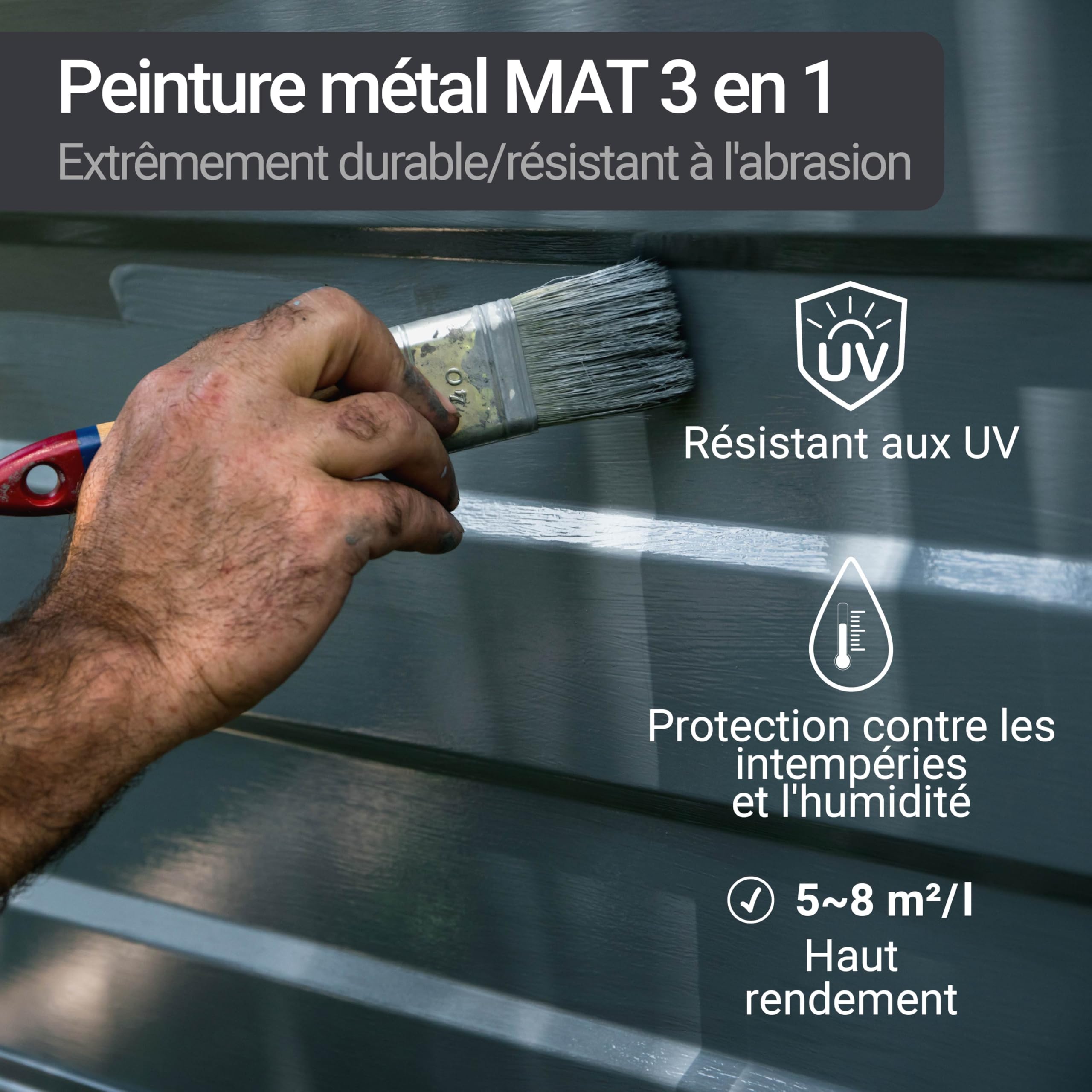 WO-WE Peinture métal MAT 3 en 1 anti-corrosion fer, acier W909 - Noir 5L