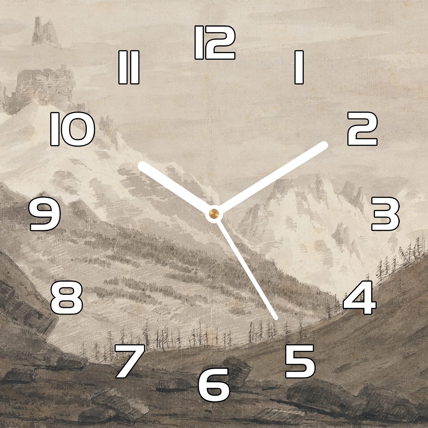 Horloge en verre pour salon moderne et cuisine au design de montagnes scandinaves