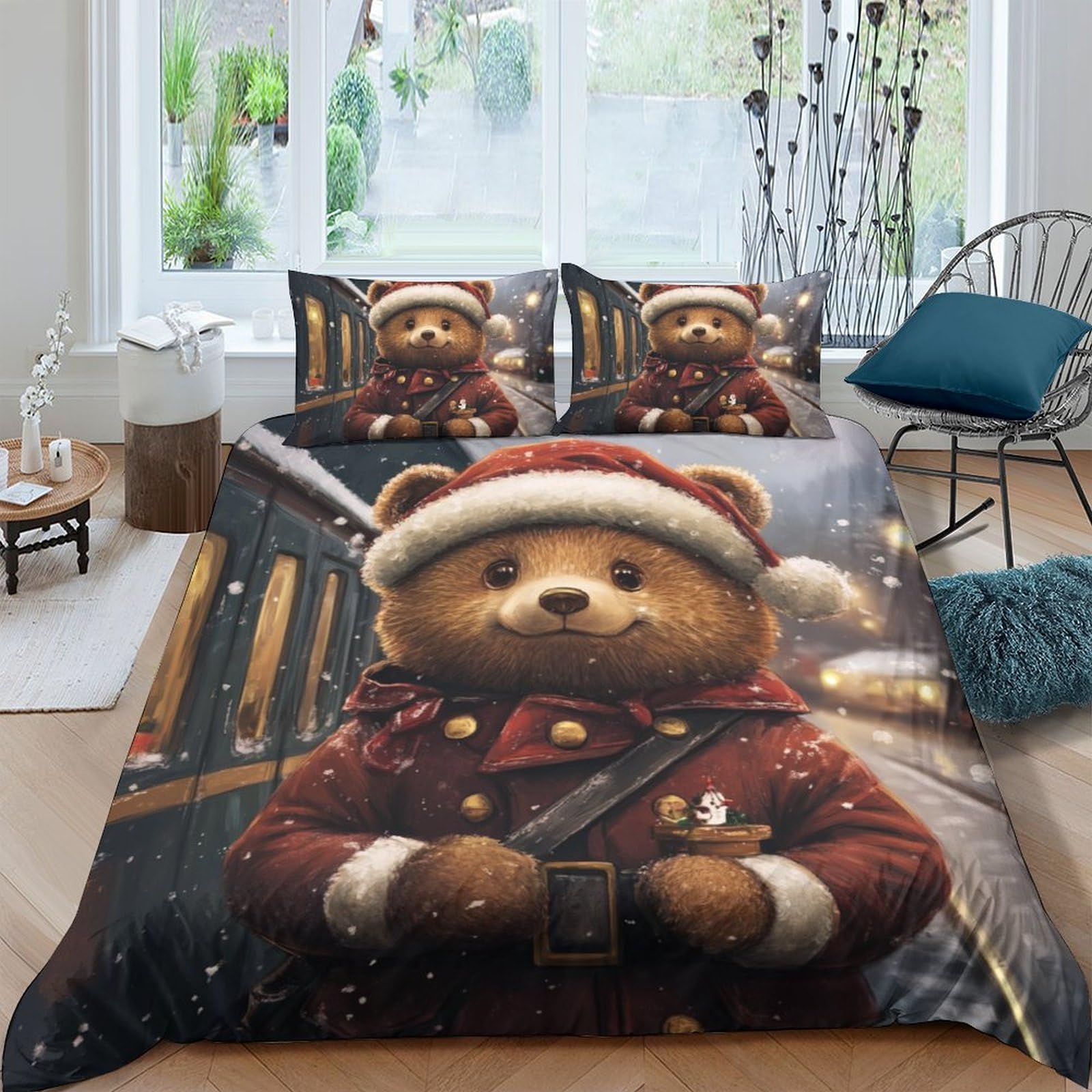 DHBANEIOK Bear Duvet Cover Sets 3 PCS Hotel Quality Quilt Cover Bed Sets Bed Covers with Pillowcases with Zipper Closure Ultra Soft Anti Allergic Microfiber Double（200x200cm）