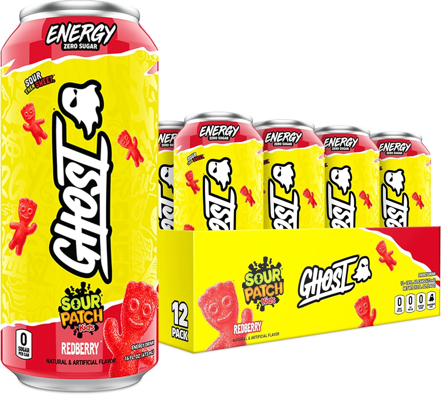 GHOST ENERGY SugarFree Energy Drink 12Pack, SOUR PATCH