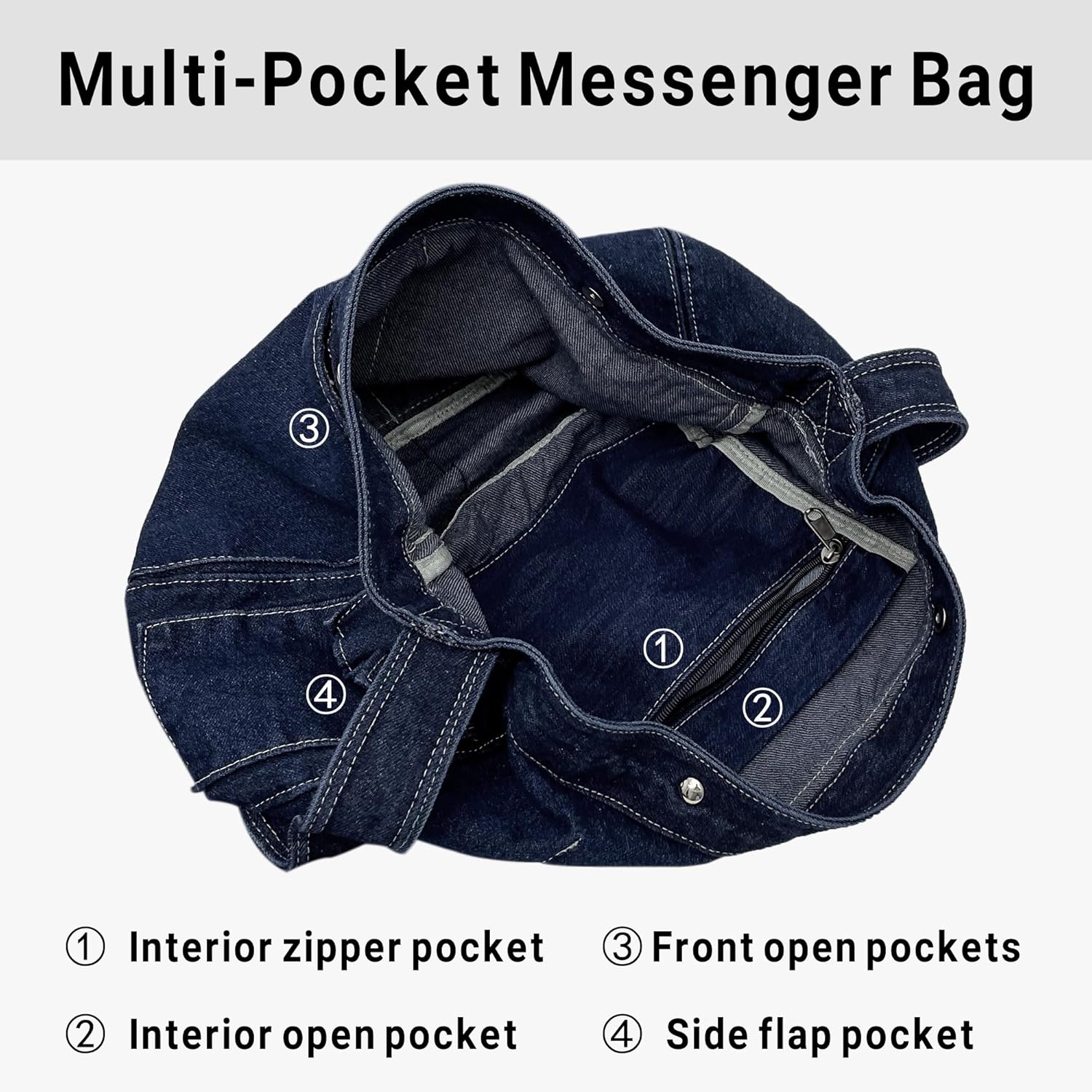 Denim Messenger Bag Large Hobo Crossbody Bag Casual Shoulder Handbag Jean Tote Bag for Women and Men - Image 5