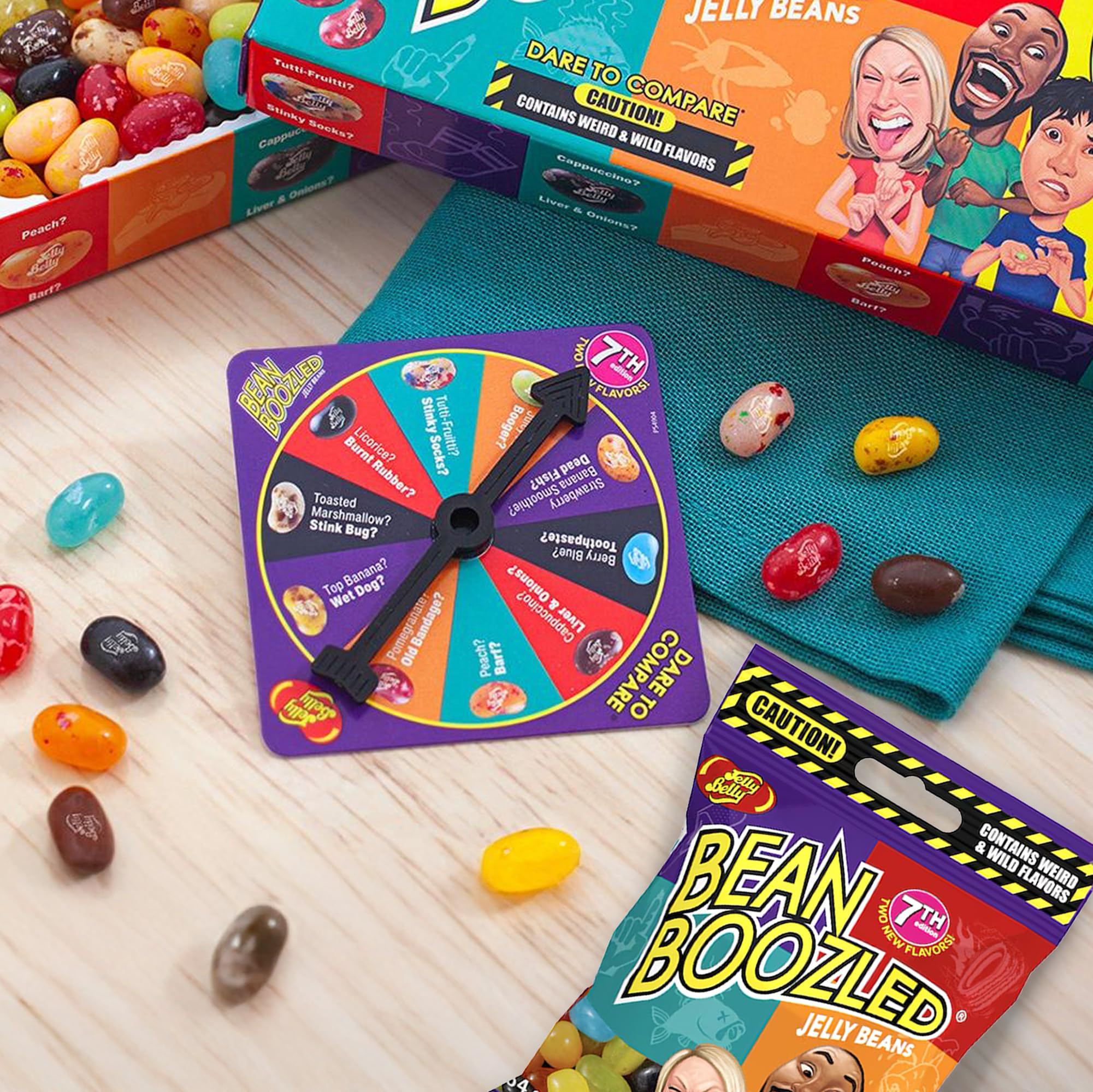 Jelly Belly Bean Boozled 100g avec roue + Sac de recharge (54g) – Bonbon americain - Défi goûts bizarres – Jelly Beans Challenge – Jeu Amusant & Extrême – Idéal pour Soirées, EVG/EVJF & Fêtes