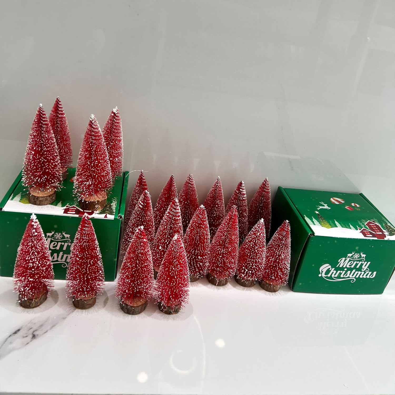 10pcs 4inch Mini Christmas Tree Bottle Brush Trees Chrismas Village Trees Ornaments Mini Plastic Christmas Trees with Wooden Base for Christmas Decoration Miniature Chrismas Tree (Red) - Image 7