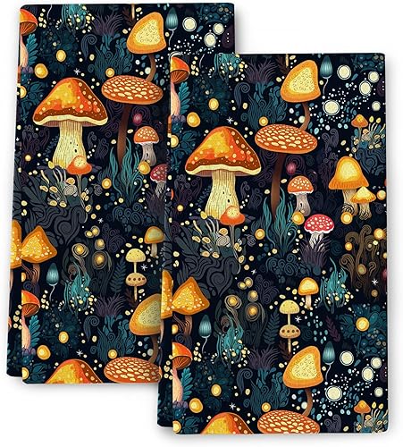 Juego de 2 paños de cocina de hongos, suaves y absorbentes, decorativos, hippie, brujas, toallas de mano, paños de cocina, regalos para cocina, casa