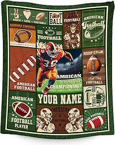 Custom Football Blanket - 40x50 Inches Sports Throw Blanket for Boys Kids - Green Soft Fuzzy Blankets for Couch, Sofa & Office