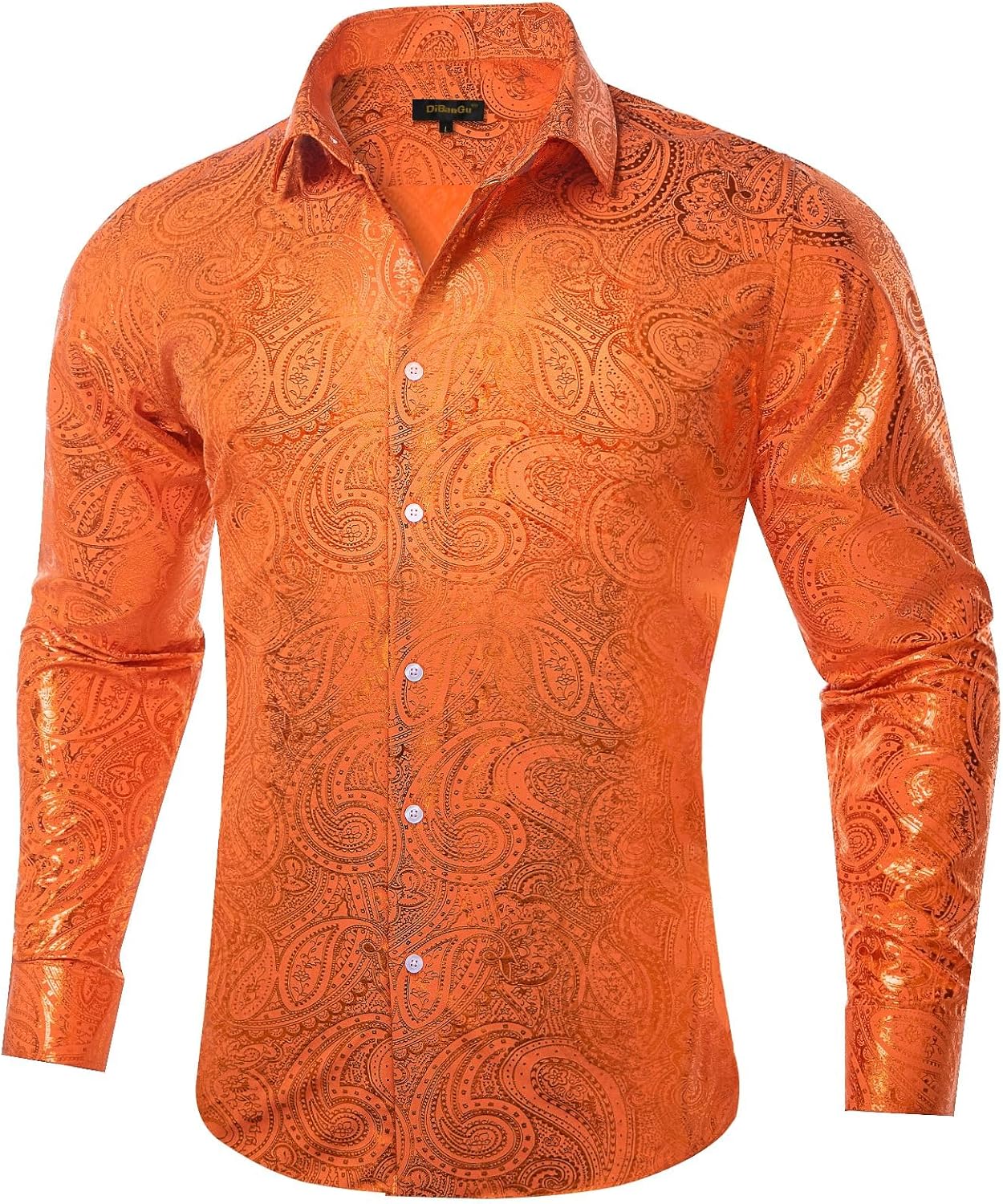 DiBanGu Mens Paisley Dress Shirt Luxury Printed Long Sleeve Button Down Shirts Regular Fit Shiny Shirts for Wedding Prom - Image 2