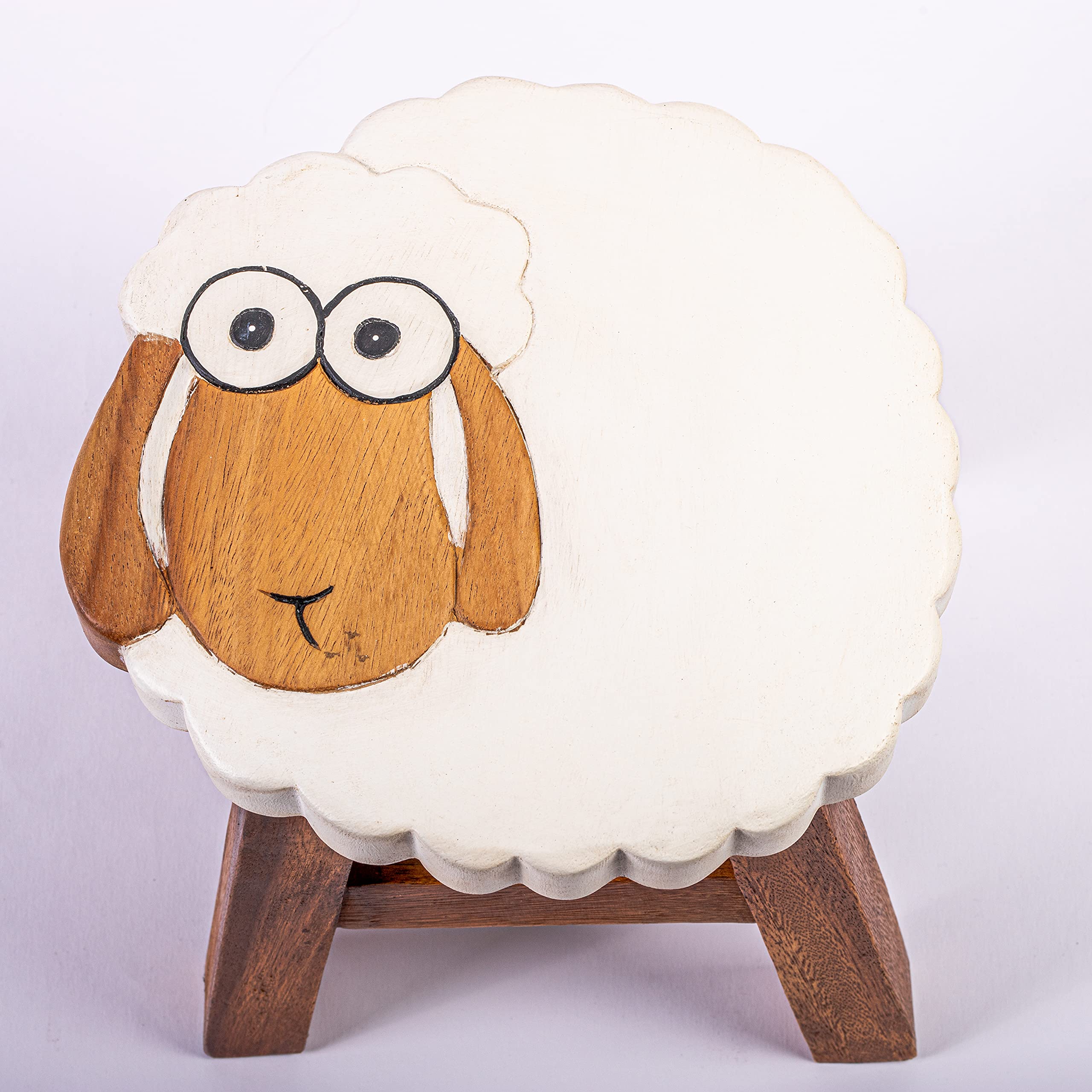 FairEntry Taburete infantil de madera maciza con diseño de oveja. Altura del asiento de 25 cm