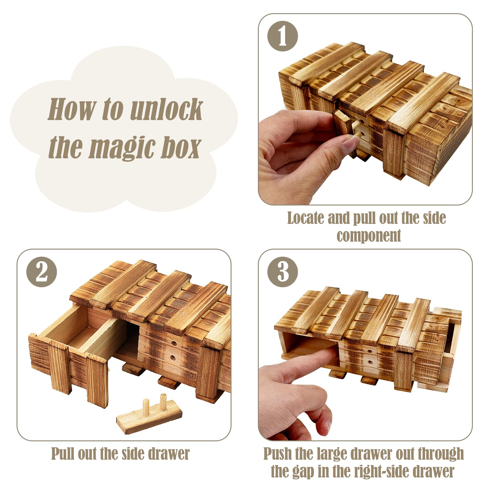 Confezione da 2 piccole scatole puzzle in legno con scomparti, compiti di pensiero per adulti, mini cassettiera per soldi, gioielli, giocattoli IQ per bambini, 15 cm x 8 cm x 5 cm