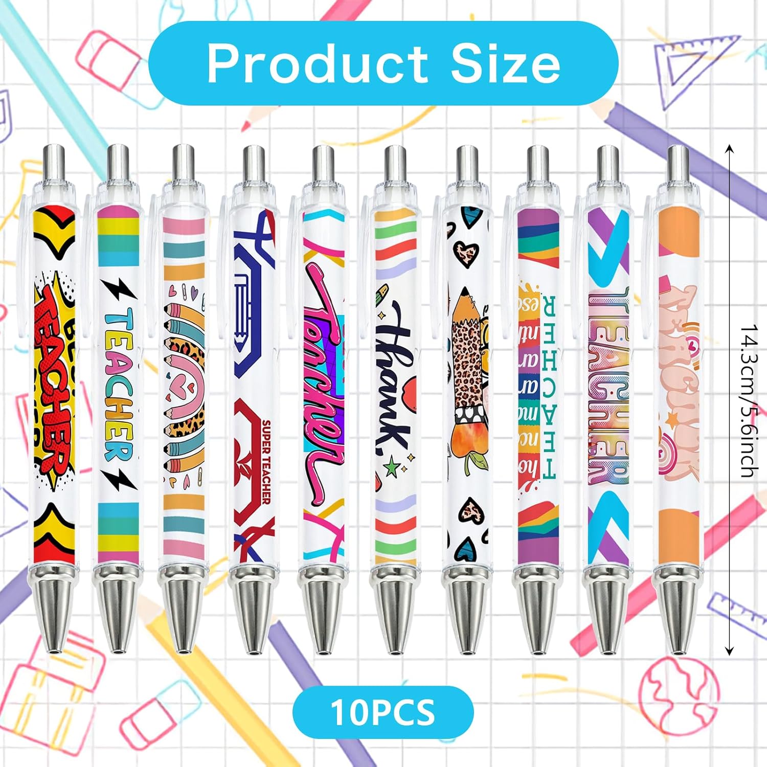 Kicpot 10pcs Teacher Pens Fun Cool Funny Cute Pens Set Best Teachers Appreciation Gifts in Bulk Pens for Writing Preschool Stationery School Office Supplies - Image 2
