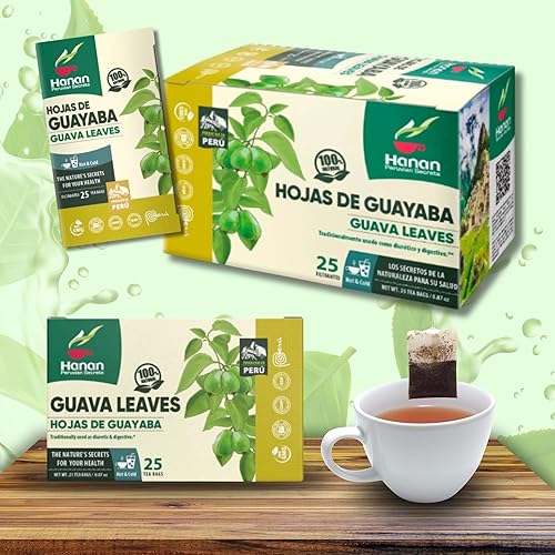 Miniatura 10 de Hanan Peruvian Secrets Hojas De Guayaba - Té de hierbas  Hojas de guayaba 100% naturales  25 bolsas de té  Apoya naturalmente las molestias