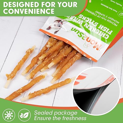 Miniatura 8 de MON2SUN Rawhide Free Dog Treats Chicken Wrapped Cod Sticks for Small Dogs Healthy Training Treats Soft Snacks (14.11 Ounce -Pack of 1)