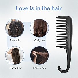 Wapodeai 2 Pcs Wide Tooth Comb Shower Comb With Hook, Good for Curly Hair Wet Dry, Premium Tangle Free Combs Black.