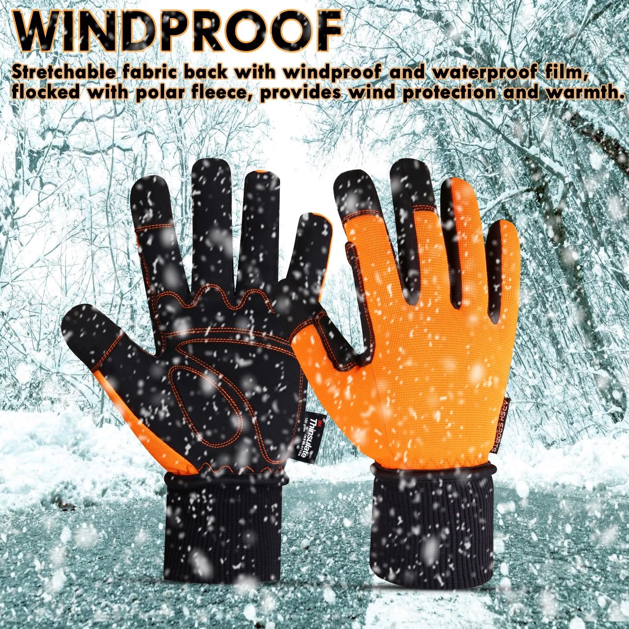 Guantes de invierno impermeables para hombres y mujeres, cálidos, térmicos, 3M Thinsulate, -28.9 °C, resistentes al viento, guantes de esquí con pantalla táctil, guantes de forro térmico