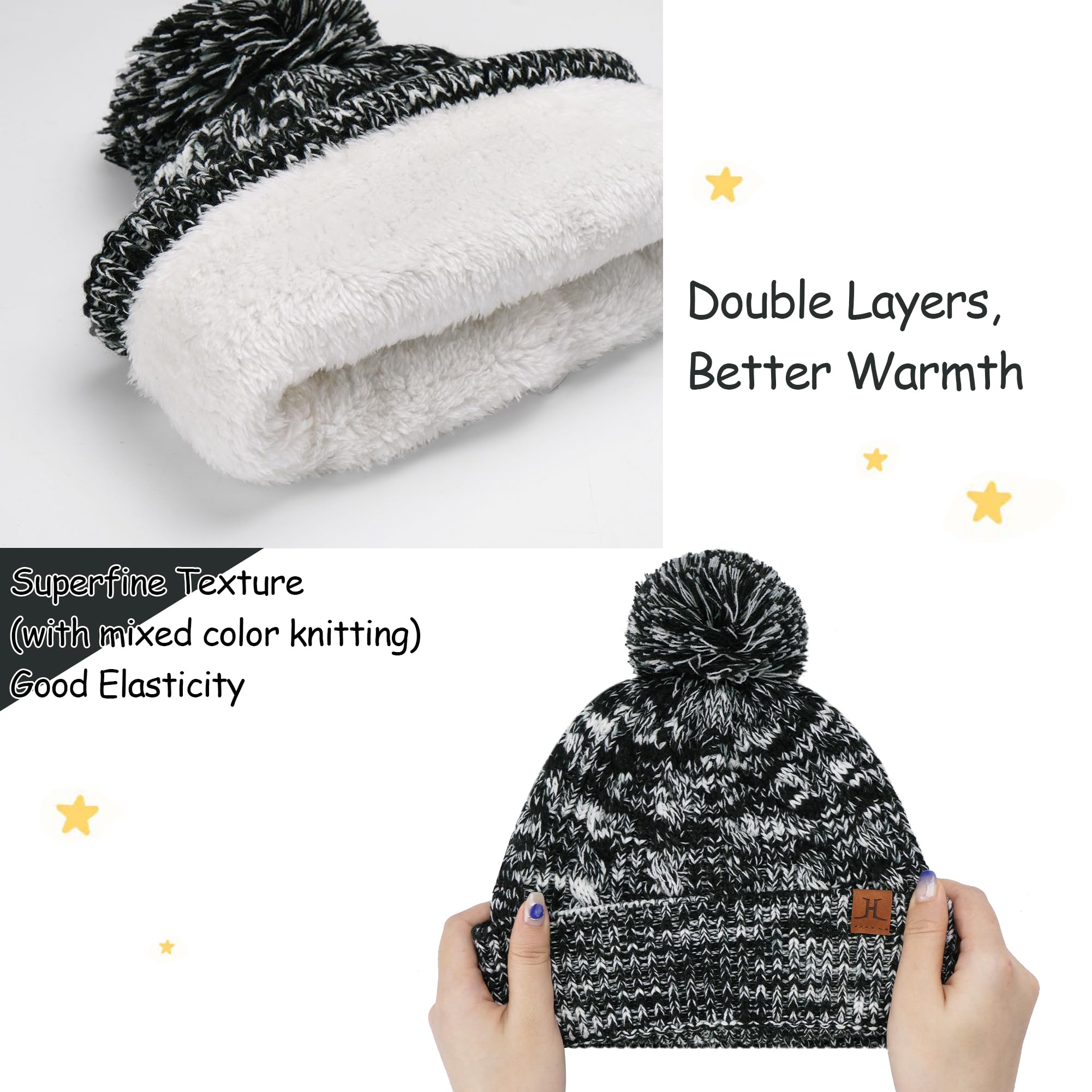 Bebes Enfants Bonnet Pompon Hiver Echarpe Gants Ensemble Cache-Cou avec Polaire pour 0 3 6 Mois 0-8 Ans Cadeaux pour Filles Garçons
