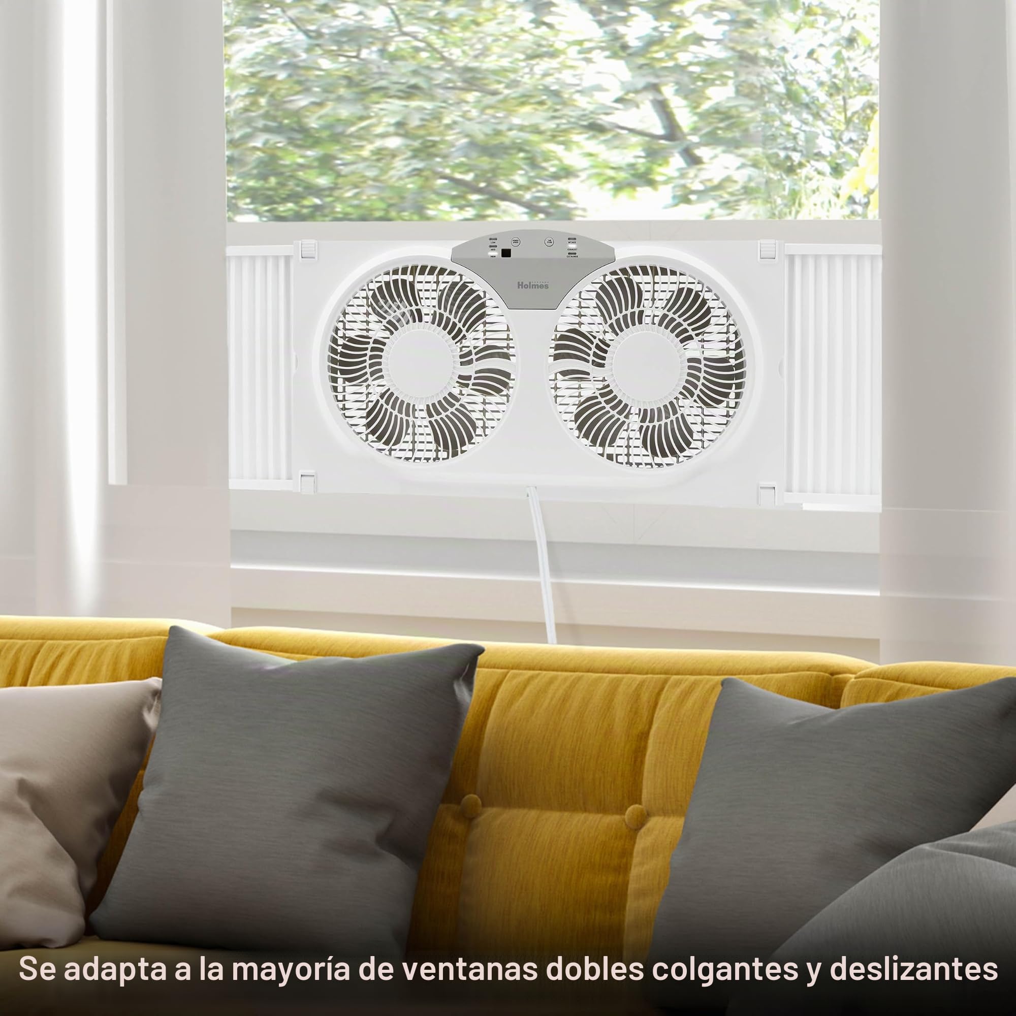 Holmes Ventilador de ventana digital doble de 9 pulgadas, aspas reversibles, intercambio de entrada/salida, 3 velocidades, paneles extensores integrados, ideal para el hogar, dormitorio u oficina,
