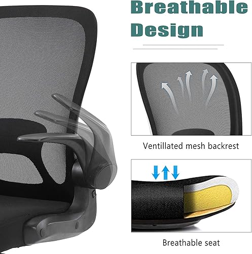 Miniatura 6 de Silla ergonómica de oficina con brazos y ruedas, cómoda silla giratoria blanca con respaldo plegable para adultos (negro plegable)