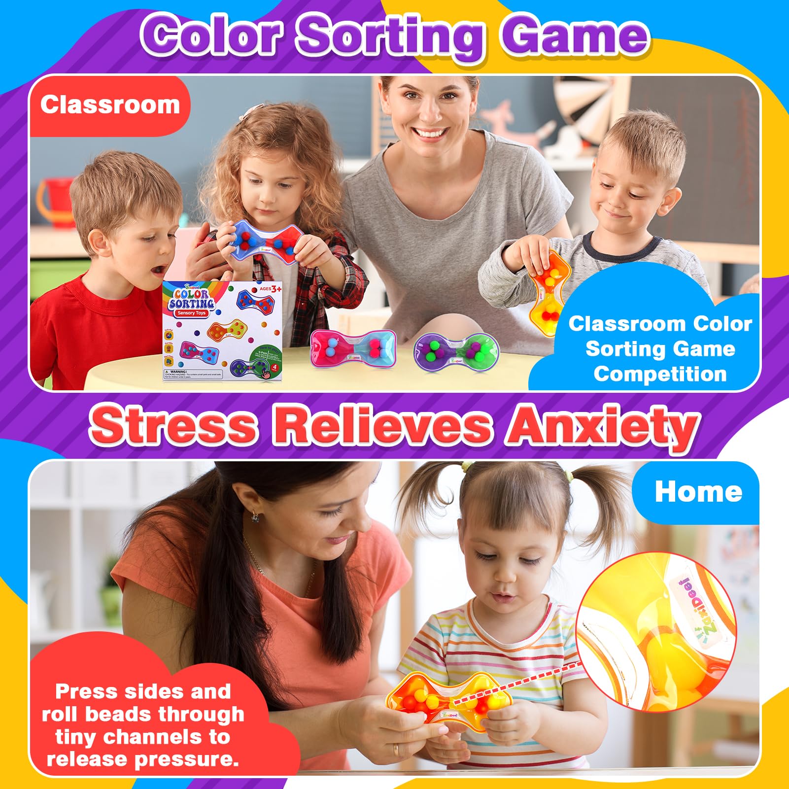 Snapklik.com : Sensory Fidget Toys For Kids Toddler: 4 Pack Color ...