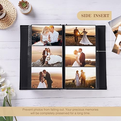 Miniatura 3 de potricher Álbum de fotos pequeño de 4 x 6 pulgadas, 300 fotos, cubierta de cuero, álbumes de fotos con 300 bolsillos horizontales para familia,