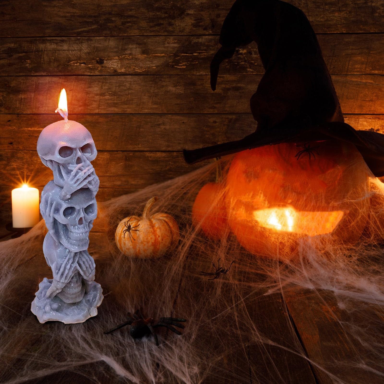 Portavelas De Calavera De Resina Para Halloween - Blanco, Diseño Gótico, Tamaño 8.5x7.5x7 Cm - Para Velas De Té O Pilares