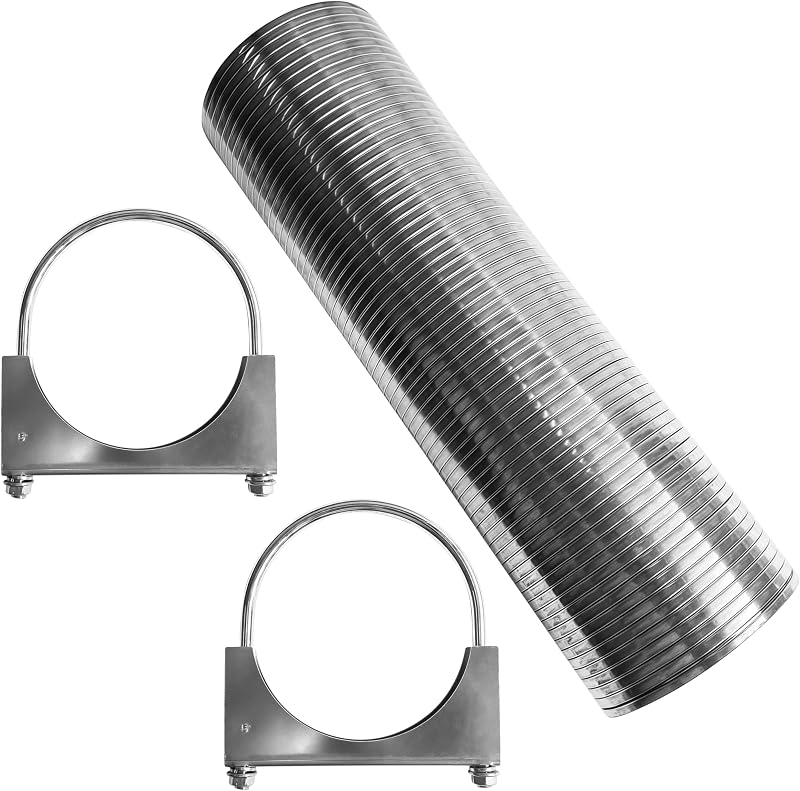 Tubo flexível para escapamento TORDXICS em aço inoxidável T304, 5" de diâmetro interno x 41,91 cm – com 2 abraçadeiras tipo U