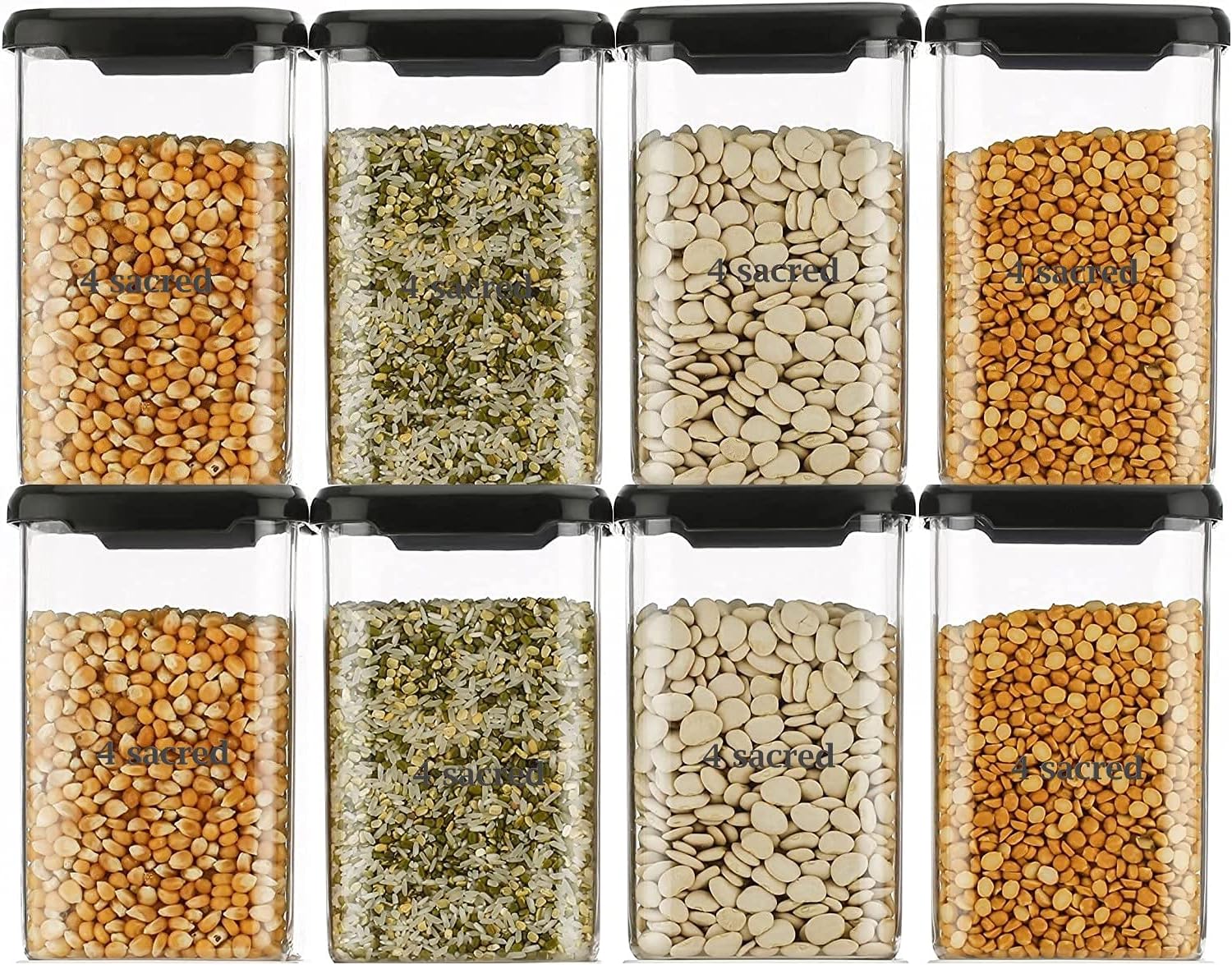 Cloudhead Airtight Unbreakable Kitchen Storage jar Set with Stylish Clear Design (Pack of 8, Black)