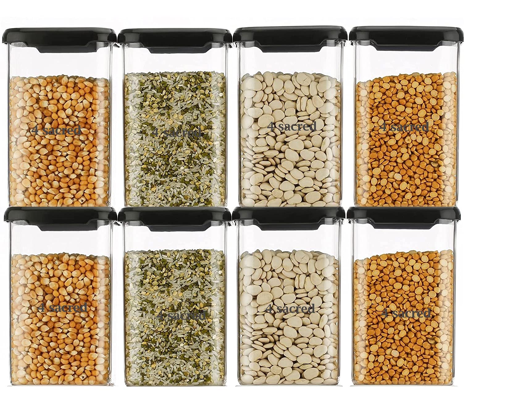 Cloudhead Airtight Unbreakable Kitchen Storage jar Set with Stylish Clear Design (Pack of 8, Black)