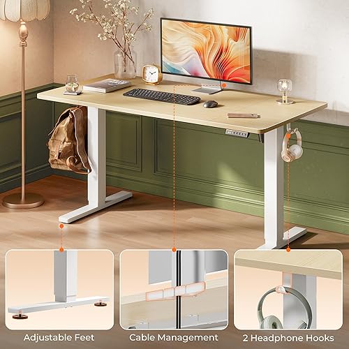Miniatura 7 de Huuger - Escritorio grande eléctrico de pie ajustable en altura, de 55 x 28 pulgadas, escritorio para trabajar sentado o de pie, escritorio de