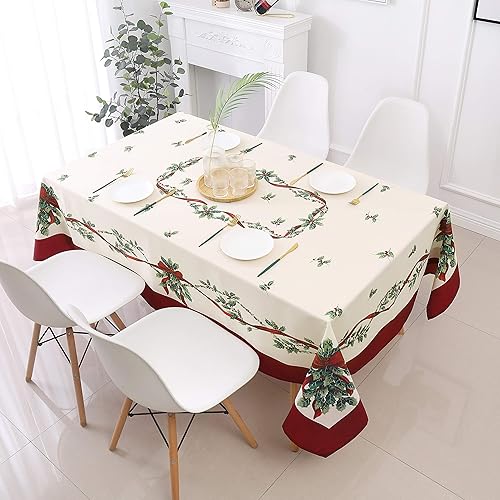 Miniatura 6 de Mantel con estampado de hojas de árbol de Navidad, impermeable y resistente a las manchas, mantel decorativo adecuado para vacaciones, comedor,