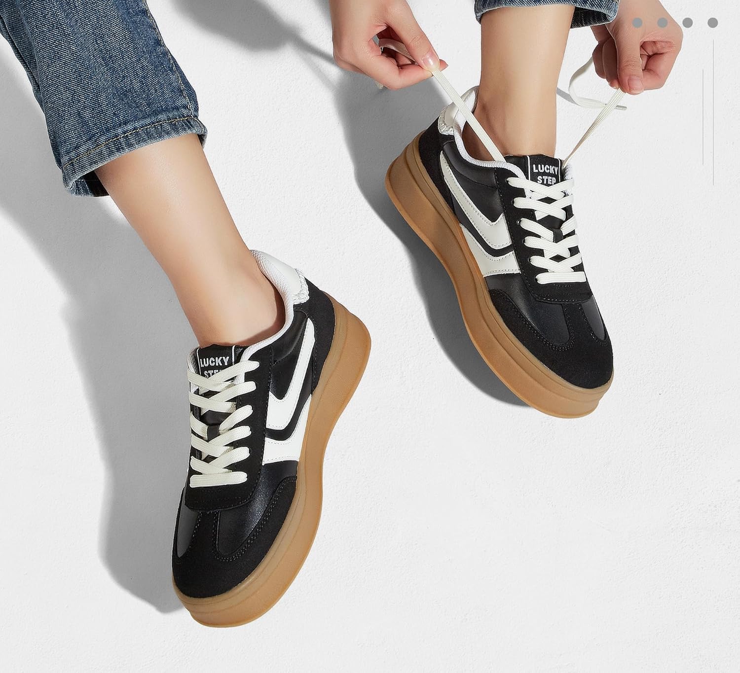 LUCKY STEP Platform Sneakers for Women Fashion Retro Thick Rubber Gum Sole Comfortable Tennis Skate Trainer Classic Walking Shoes Casual Streetwear - Image 6