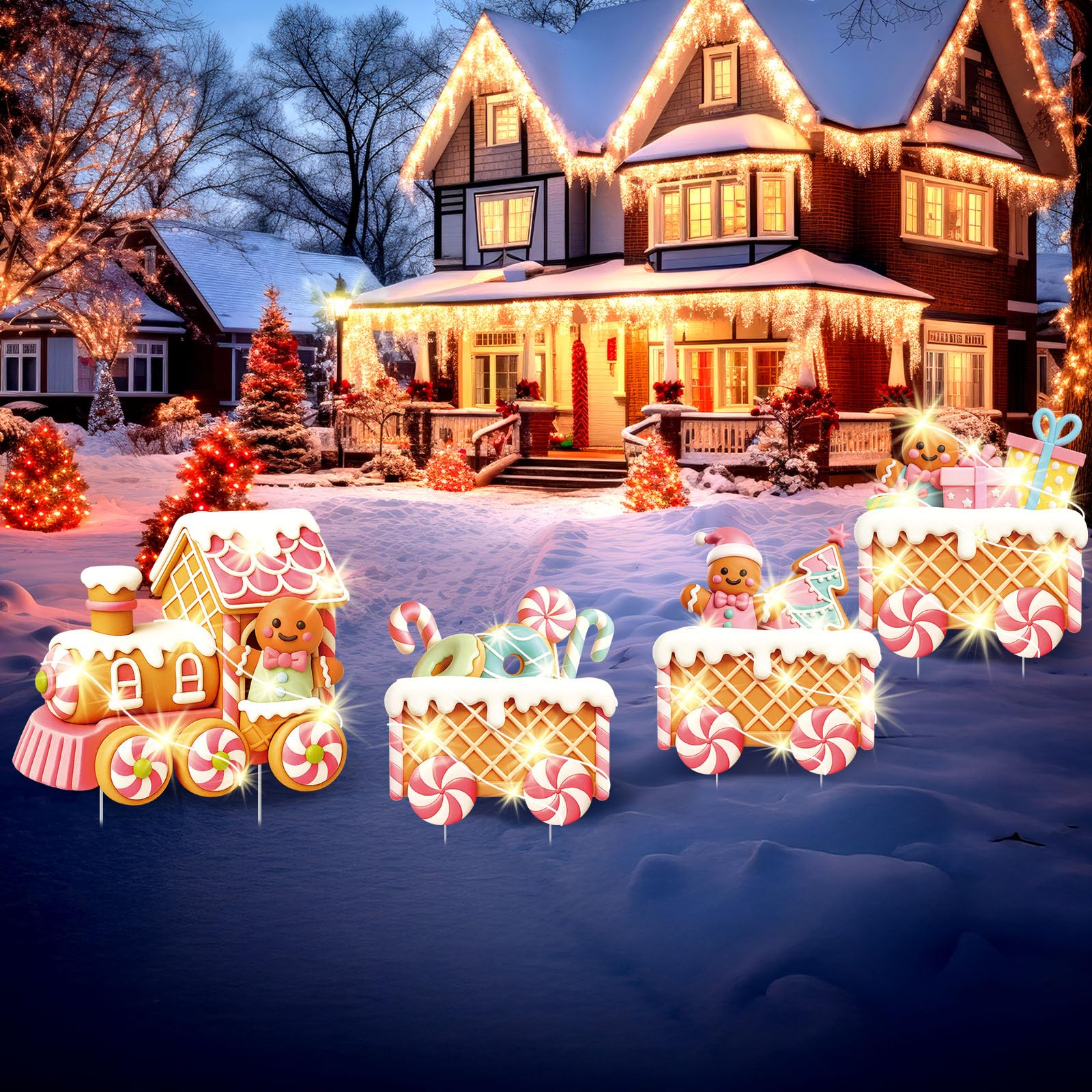 Panneaux de Noël de jardin avec LED étanches et piquets de fixation robustes