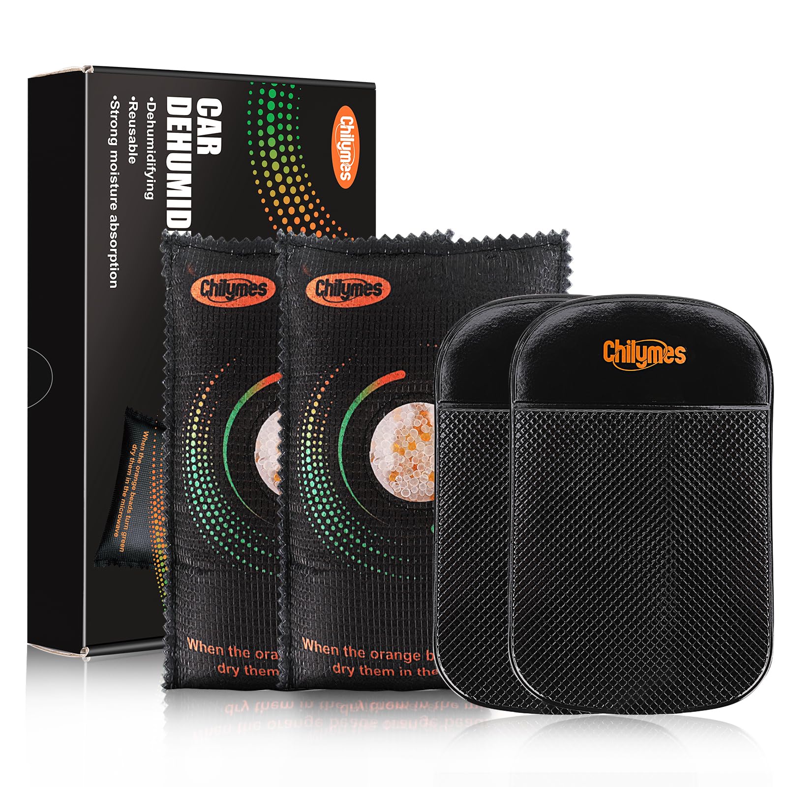 Sacchetto deumidificatore per auto, 2 pezzi da 300 g, con indicatore visivo di umidità, assorbe l'umidità con cuscinetto antiscivolo, in gel di silice, sacchetto deumidificatore riutilizzabile per