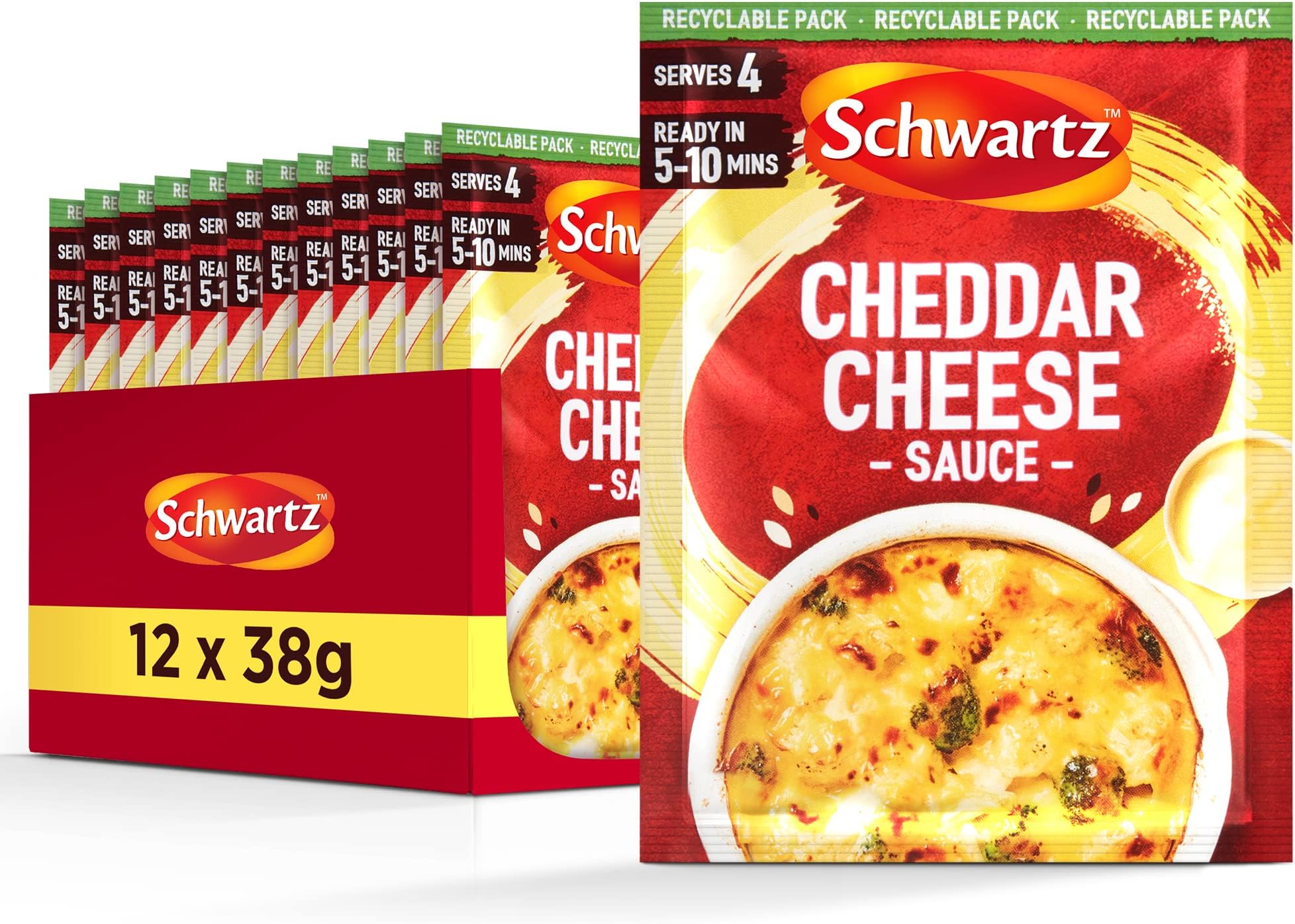 Cheddar Cheese Sauce Mix 38 G | Serves 4 | Pack of 12 | Rich & Creamy | Decadent, Versatile Cheese Sauce | Perfect with Pasta, Veggies or Nachos | No Artificial Colours or Flavourings