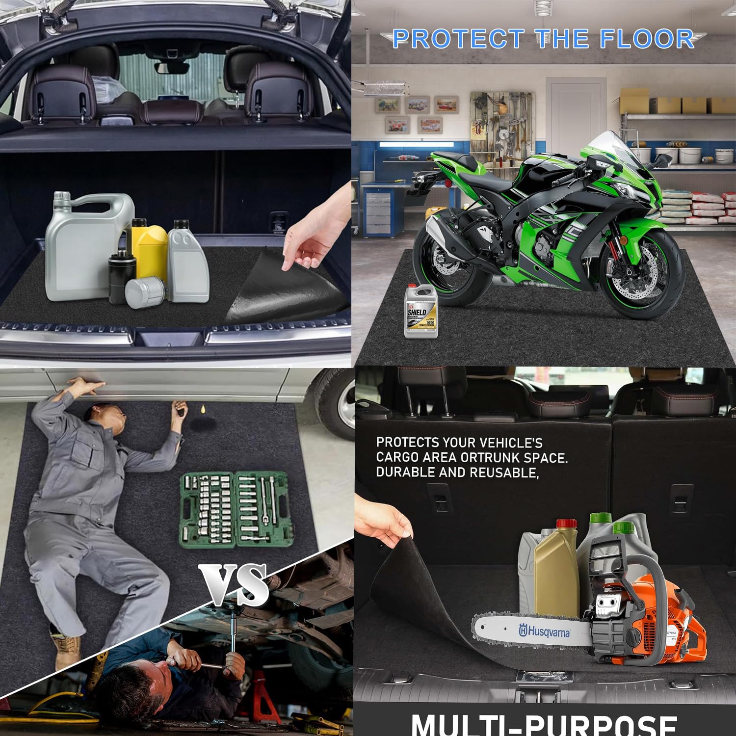 Tapis de récupération d'huile pour garage, 110 x 280 cm, tapis de sol de garage, tapis à huile de moto, protection de garage polyvalent, tapis absorbant résistant, tapis de protection, établi