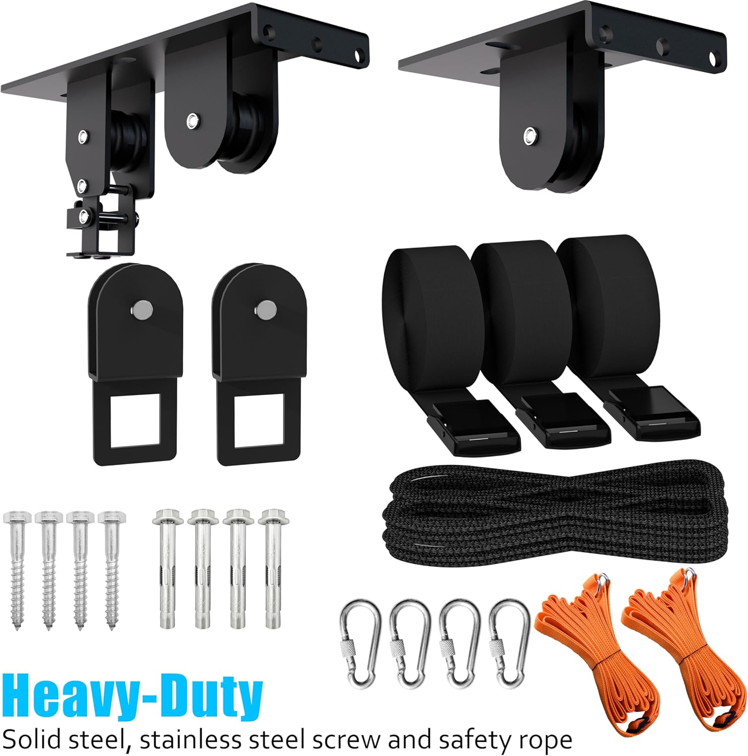 Ceiling Ladder Hoist, Heavy Duty Pulley System for Garage Storage, Ladder Hanger Hold Up to 150 lbs Capacity for Kayak, Cargo Box, Canoe, Bike Lift, Fit 10-18 Foot Ceilings, Black