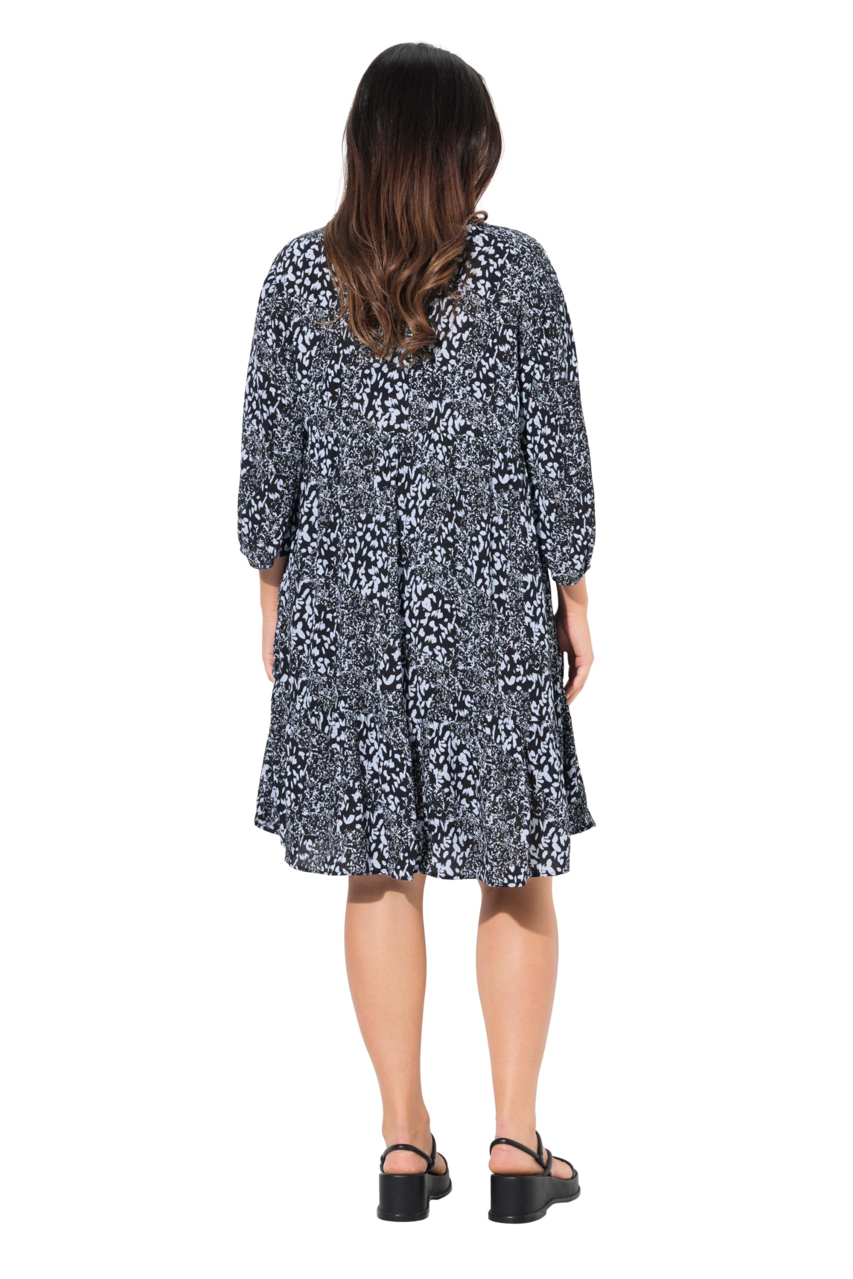 Ulla Popken Damen große Größen Übergrößen Plus Size Kleid, Volantsaum, A-Linie, V-Ausschnitt, 3/4-Arm 837607