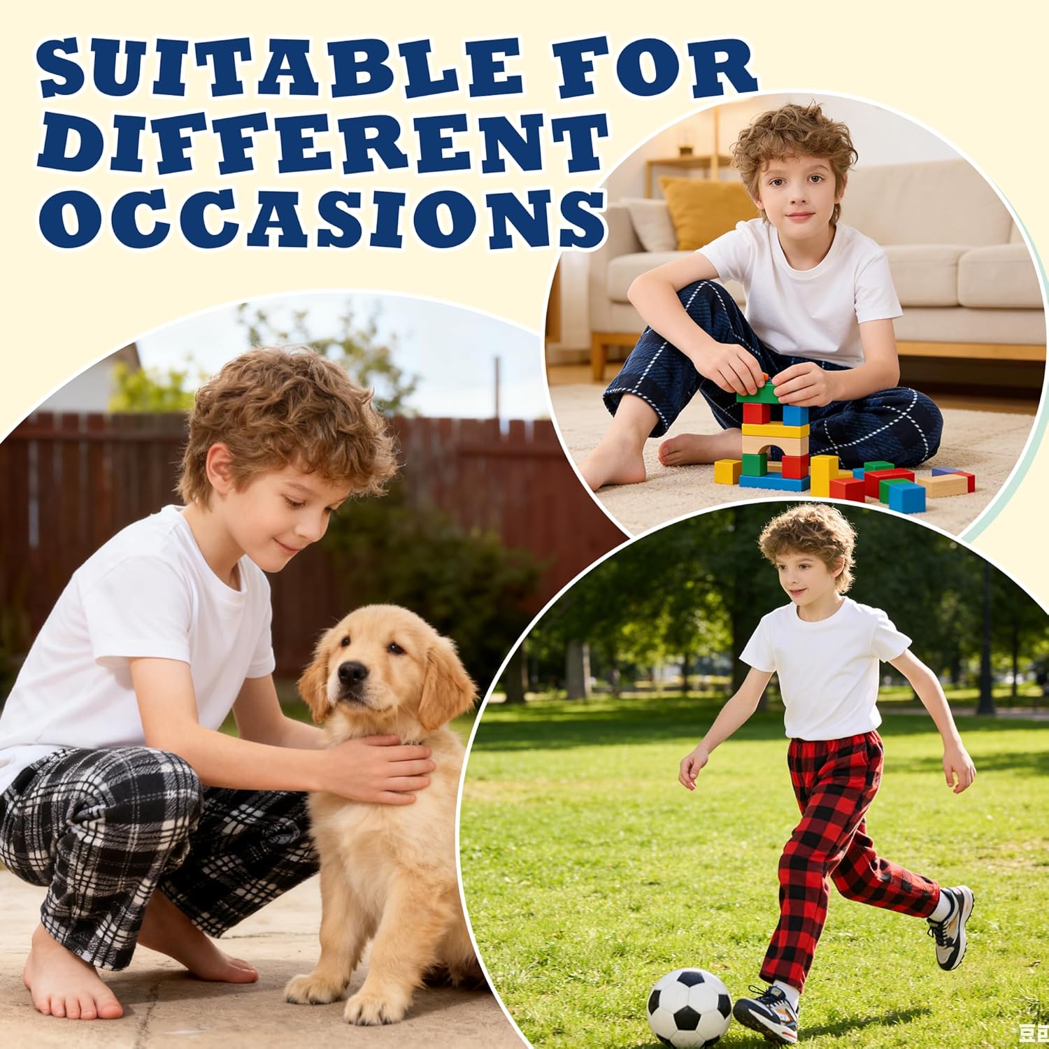 3 Pack Boys Fleece Pajama Pants, Warm Plaid Lounge Pj Bottoms for kid with Pockets Soft - Image 4